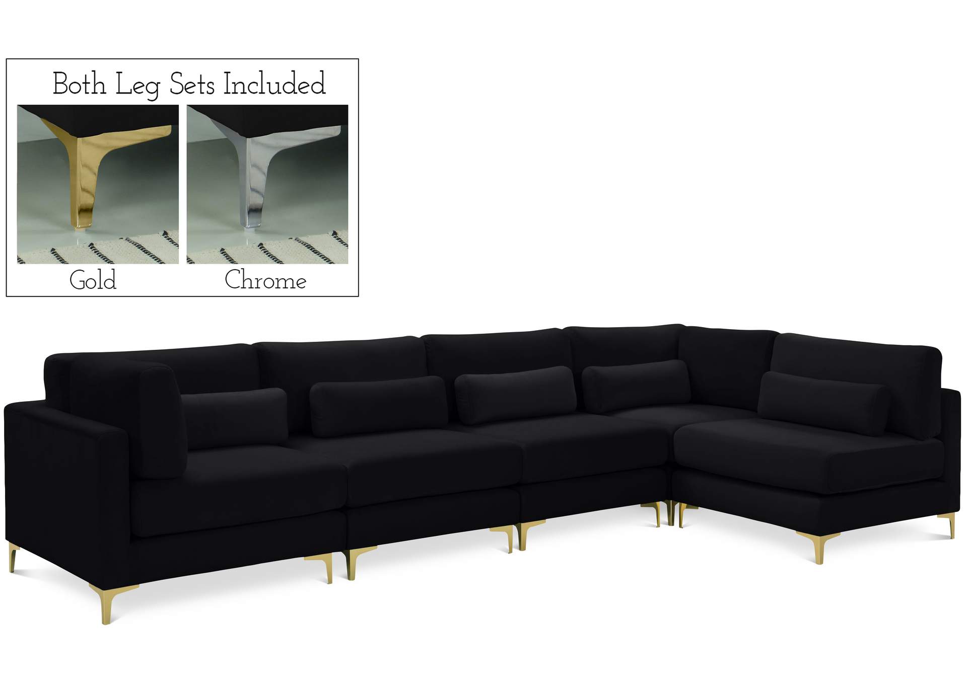 Julia Black Velvet Modular Sectional (5 Boxes),Meridian Furniture