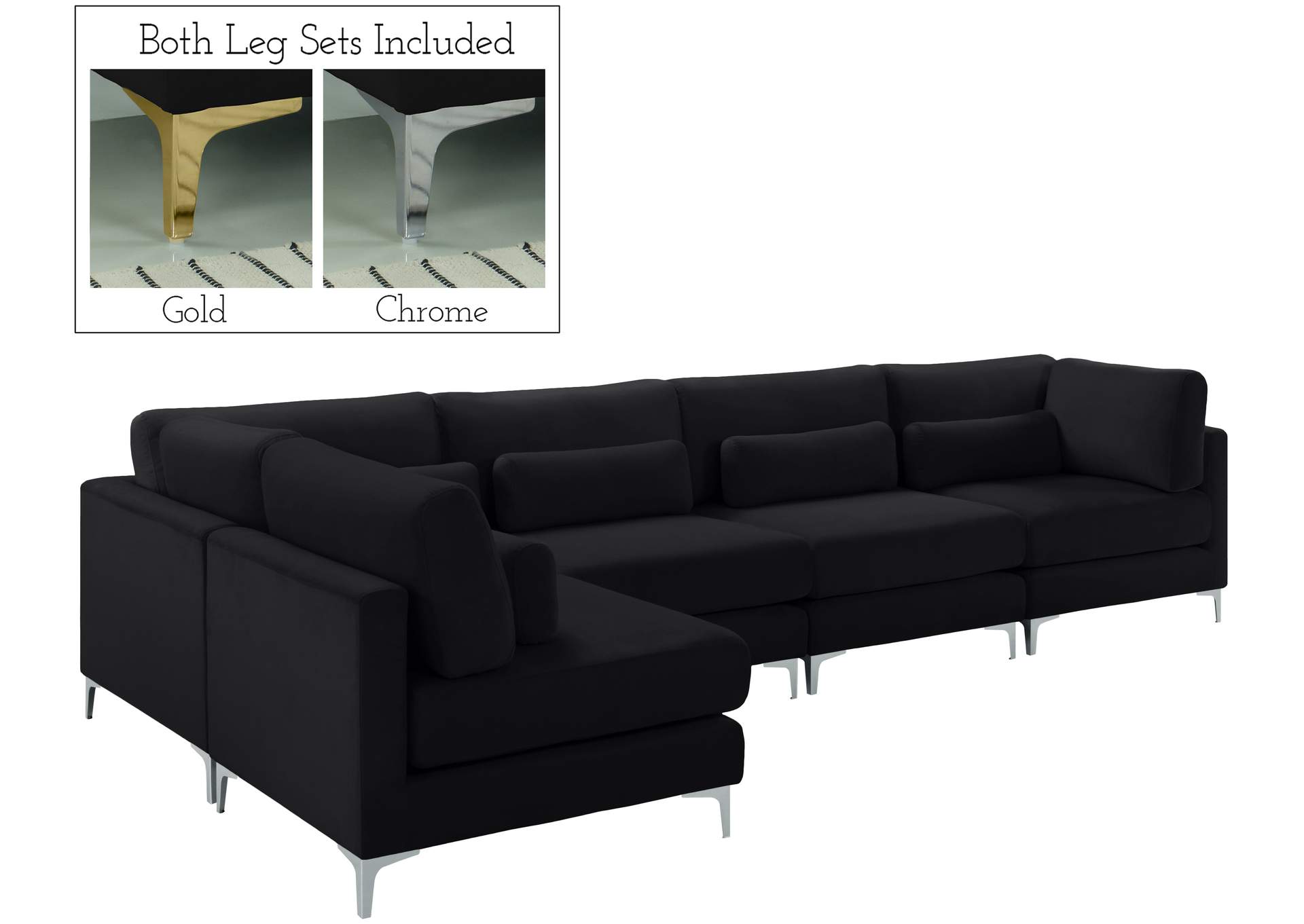 Julia Black Velvet Modular Sectional (5 Boxes),Meridian Furniture