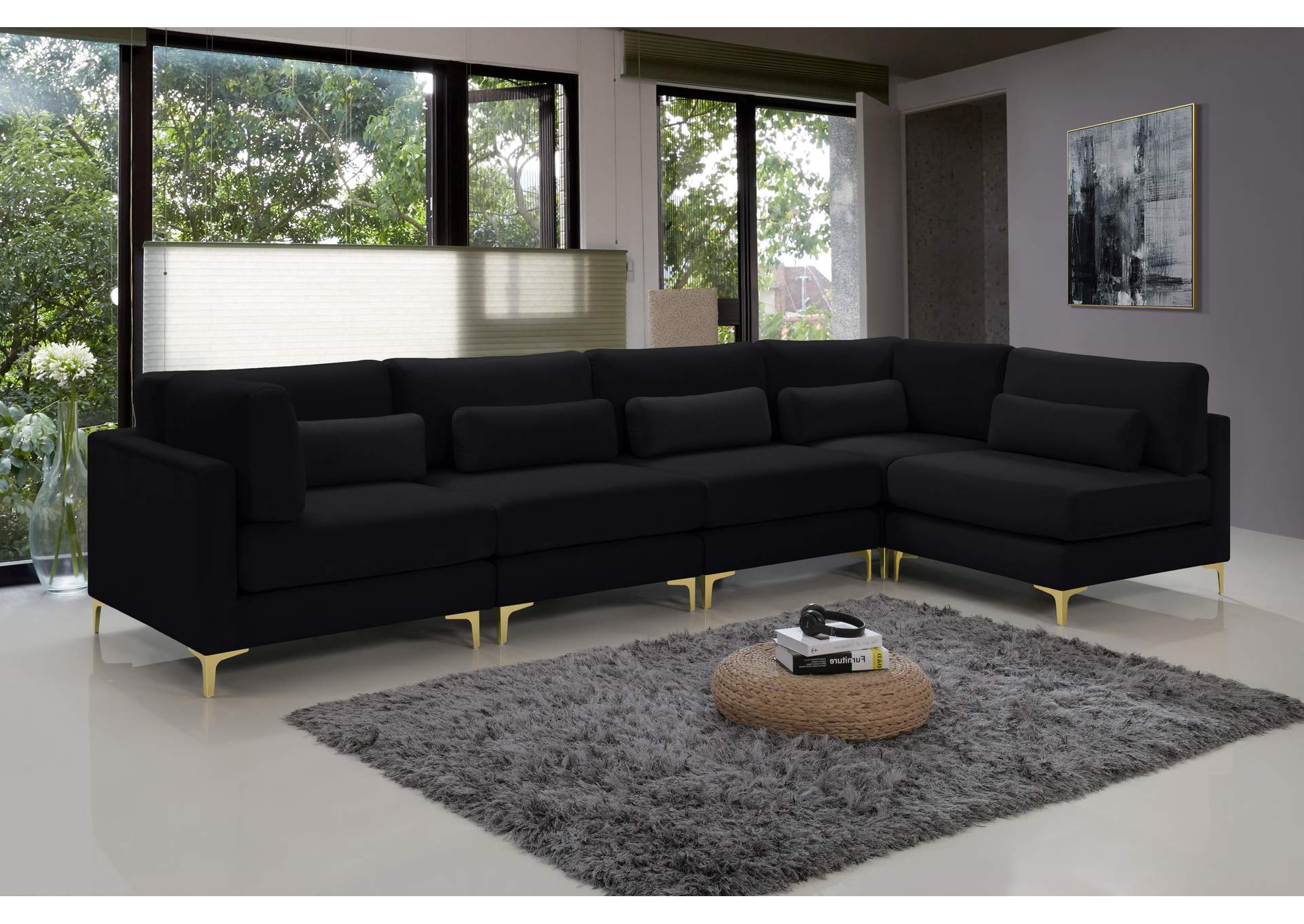 Julia Black Velvet Modular Sectional (5 Boxes),Meridian Furniture