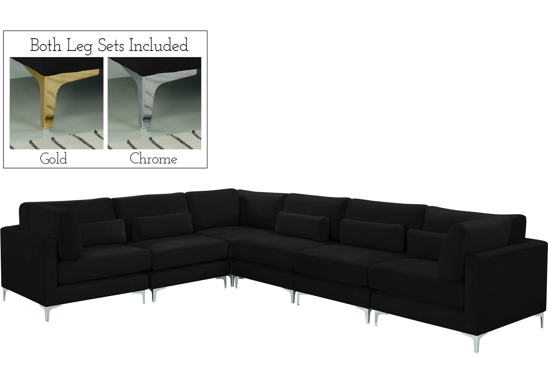 Julia Black Velvet Modular Sectional (6 Boxes),Meridian Furniture