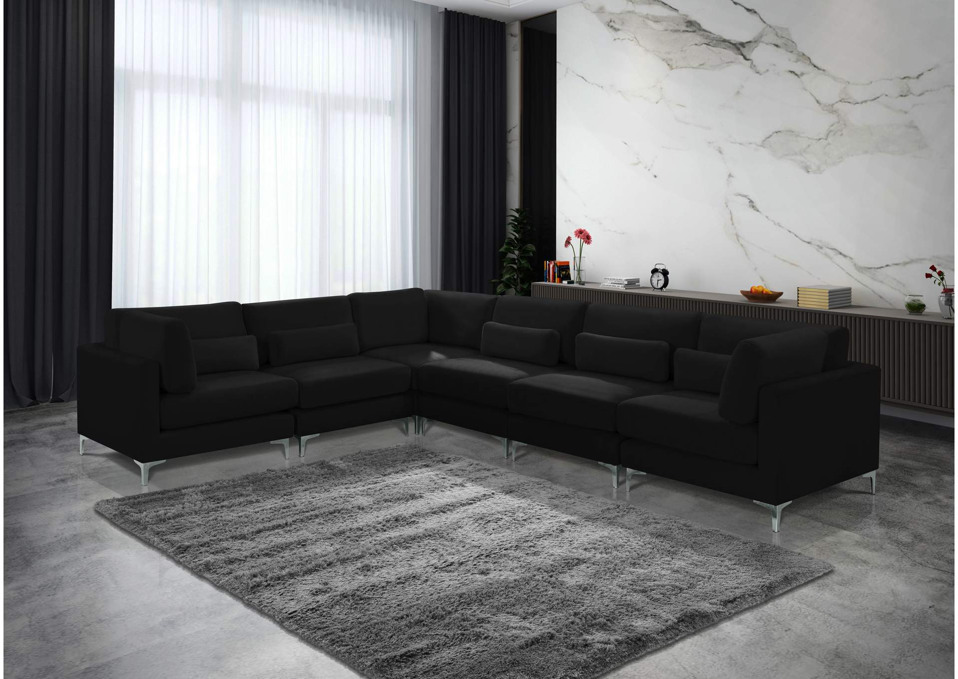 Julia Black Velvet Modular Sectional (6 Boxes),Meridian Furniture