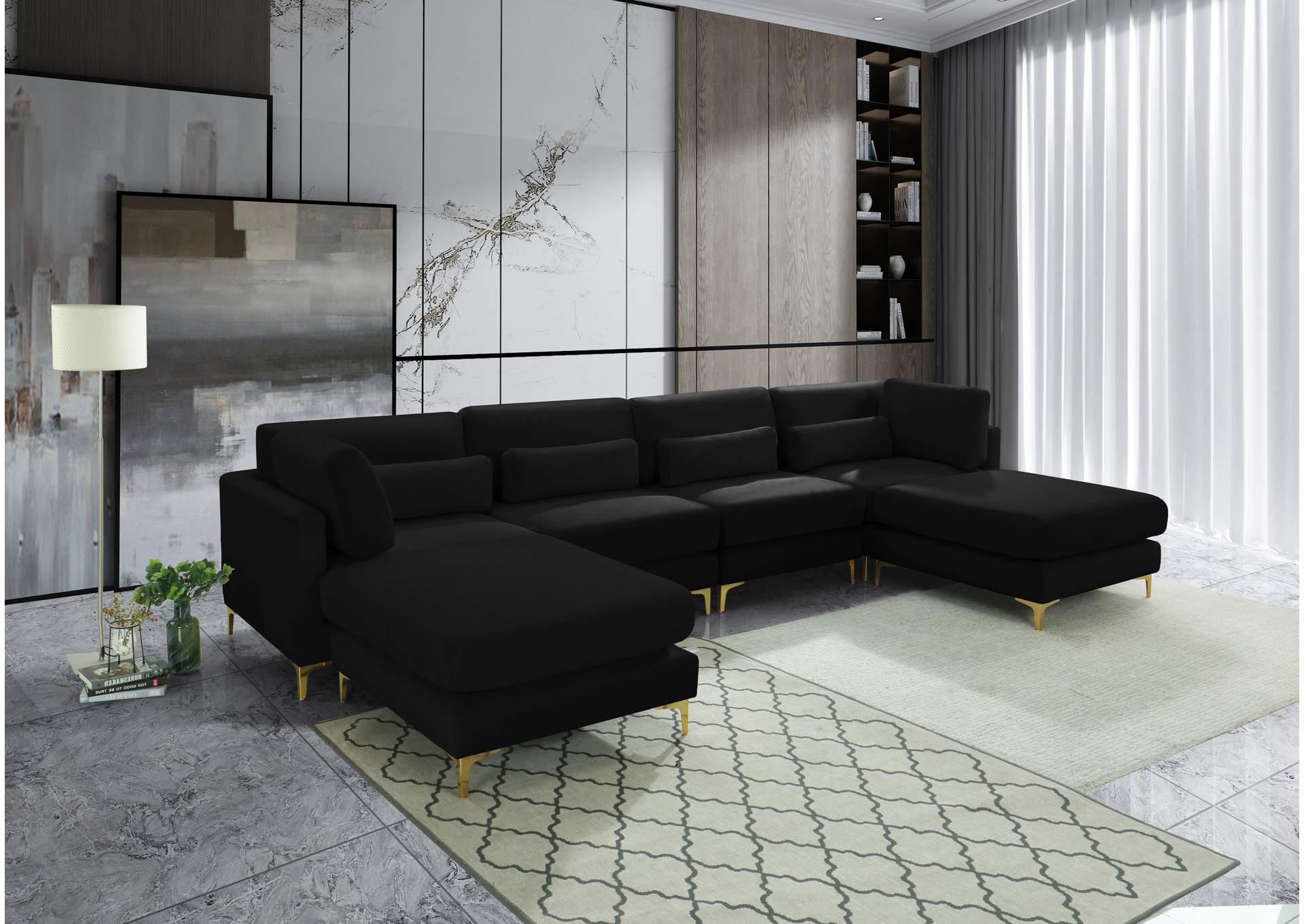 Julia Black Velvet Modular Sectional (6 Boxes),Meridian Furniture