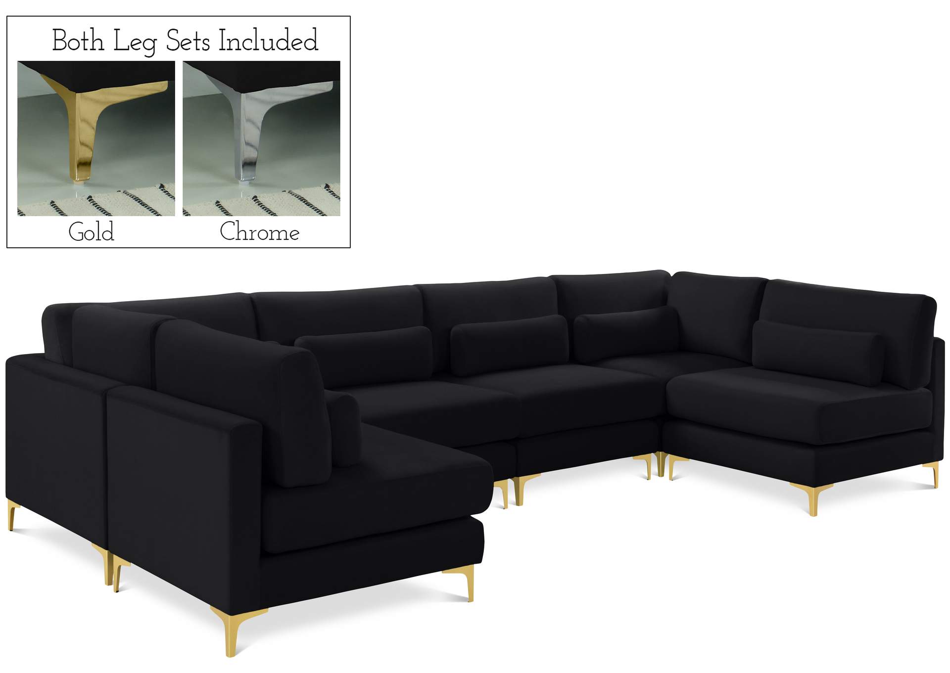 Julia Black Velvet Modular Sectional (6 Boxes),Meridian Furniture