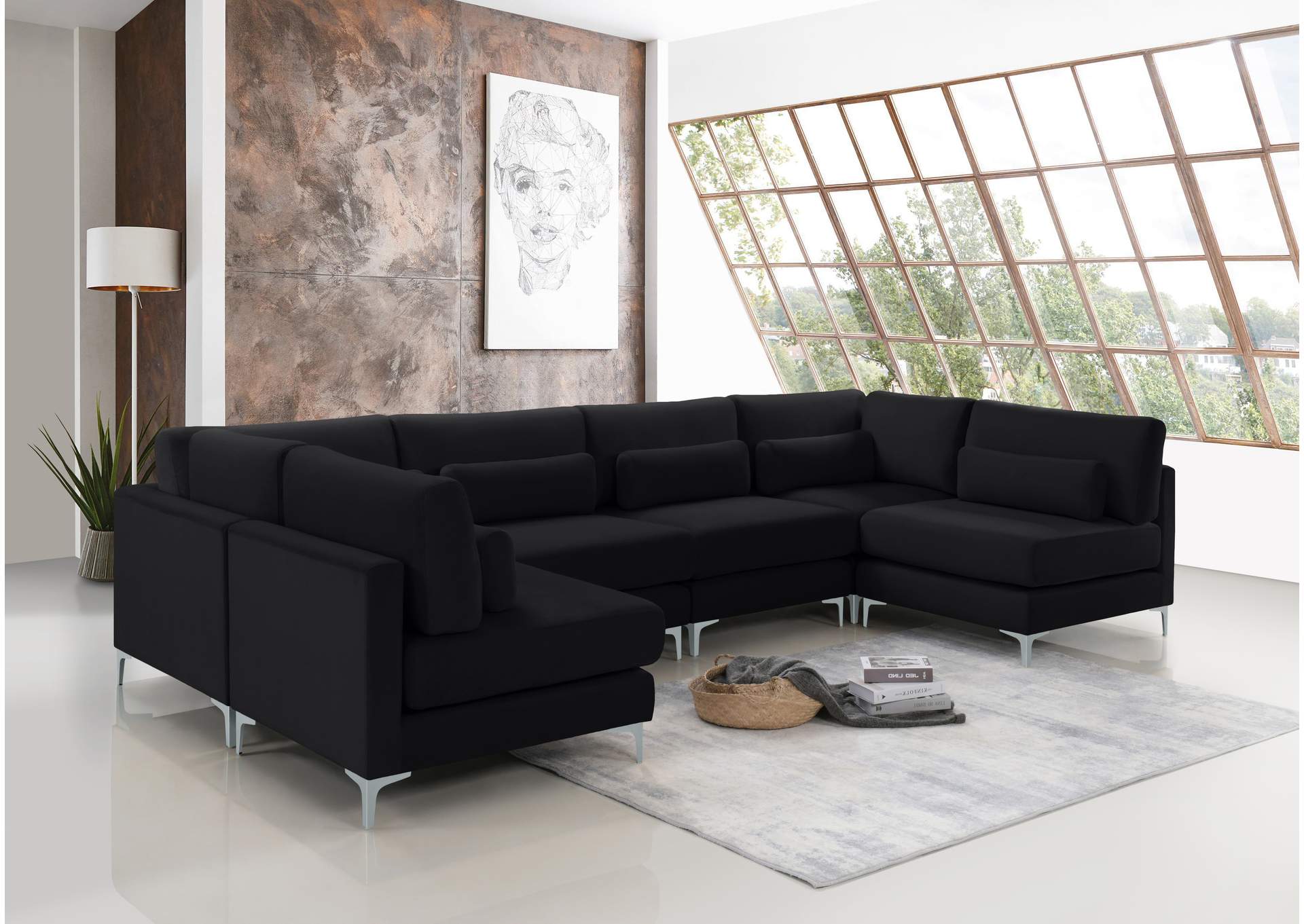 Julia Black Velvet Modular Sectional (6 Boxes),Meridian Furniture