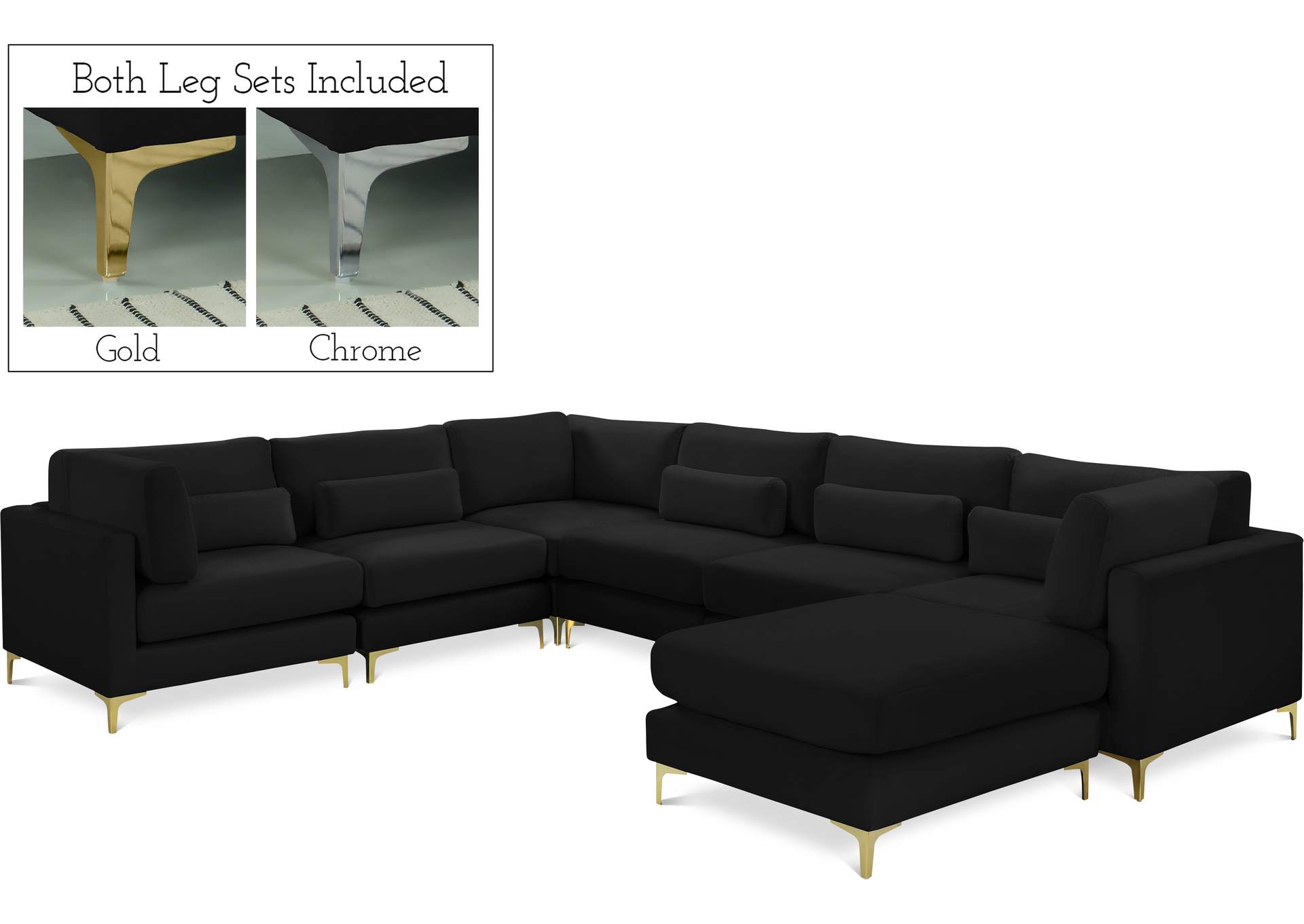 Julia Black Velvet Modular Sectional (7 Boxes),Meridian Furniture