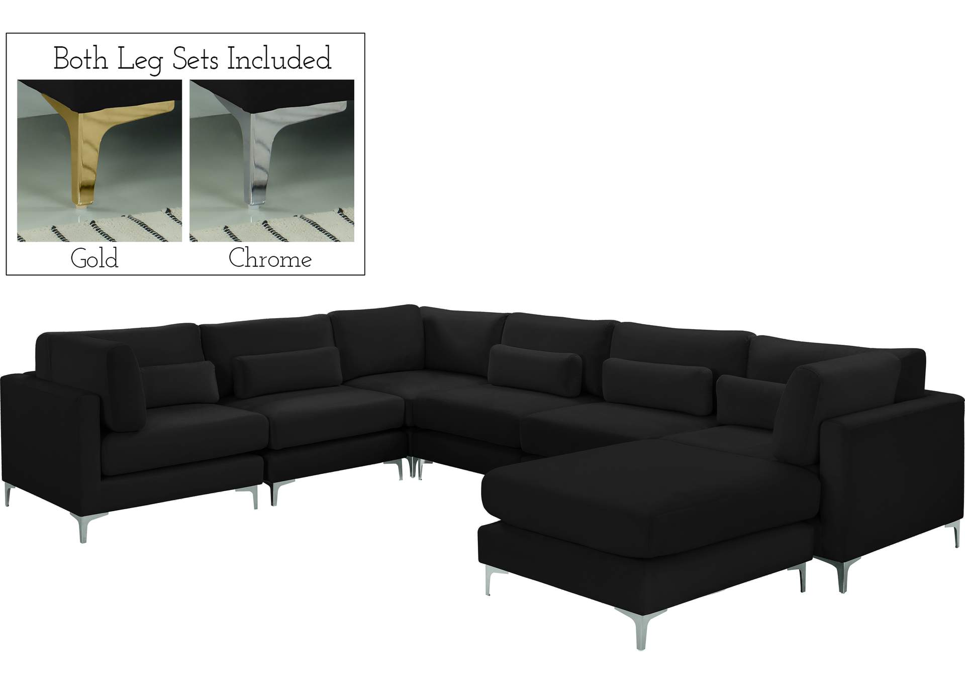 Julia Black Velvet Modular Sectional (7 Boxes),Meridian Furniture