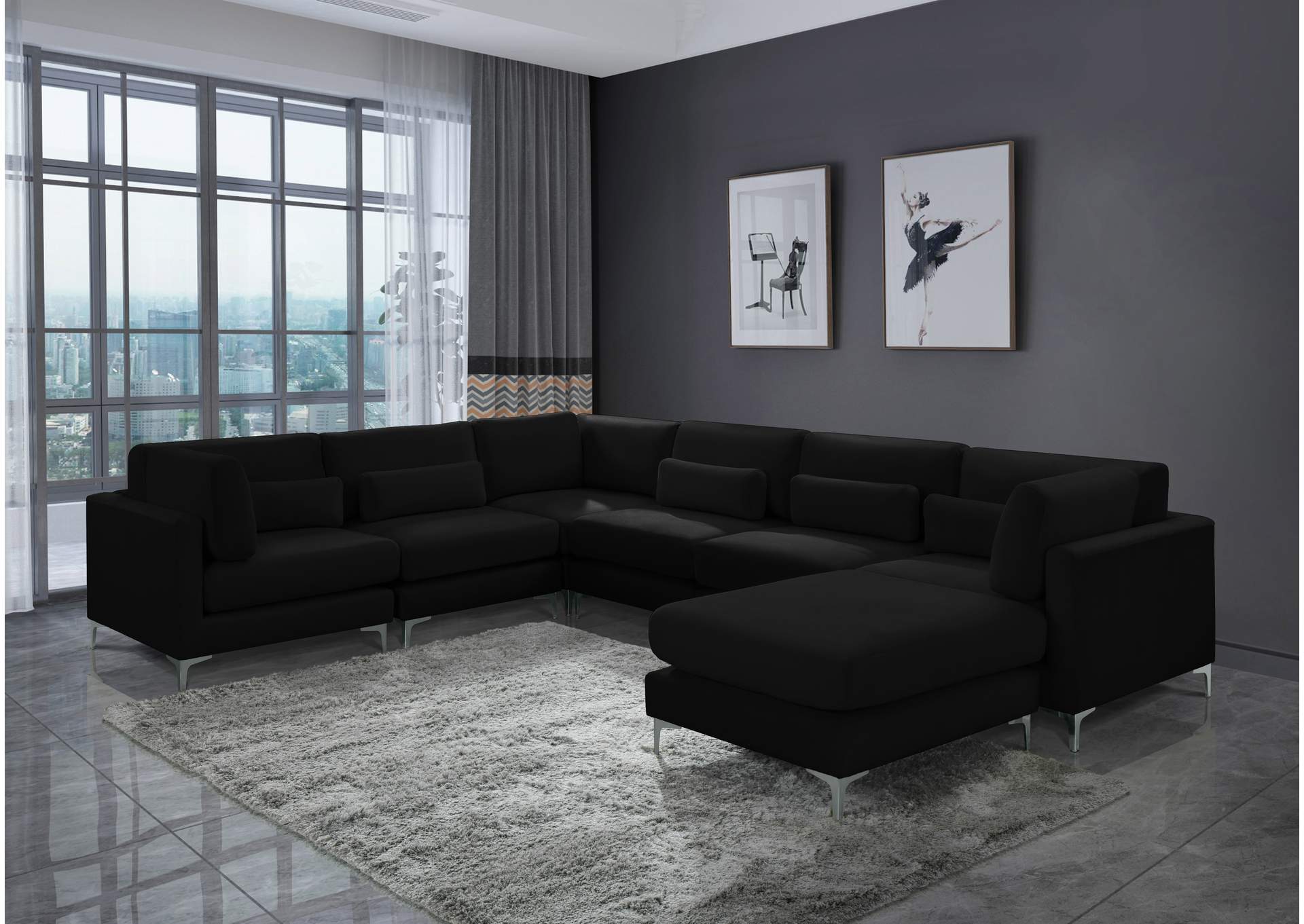 Julia Black Velvet Modular Sectional (7 Boxes),Meridian Furniture