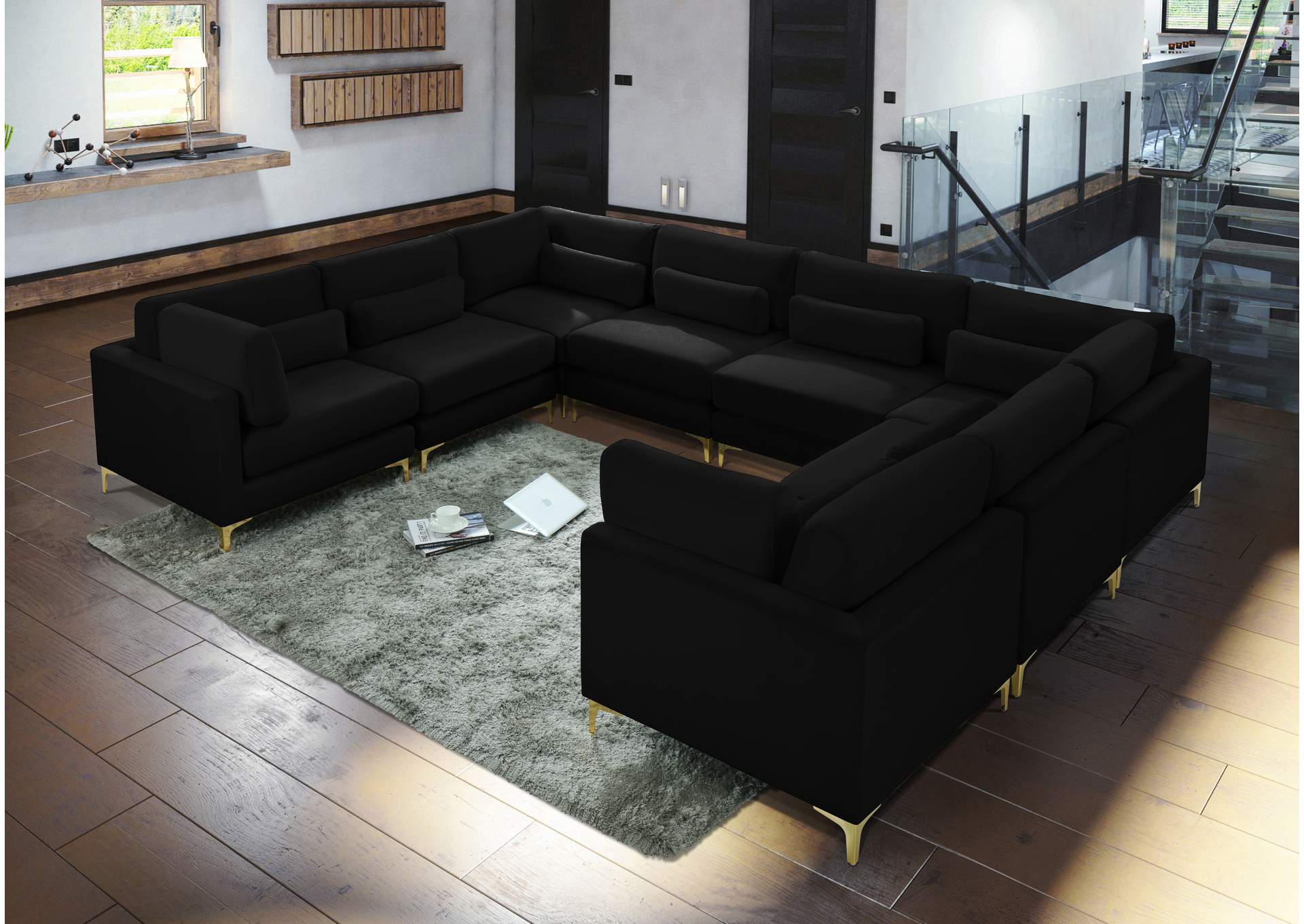 Julia Black Velvet Modular Sectional (8 Boxes),Meridian Furniture