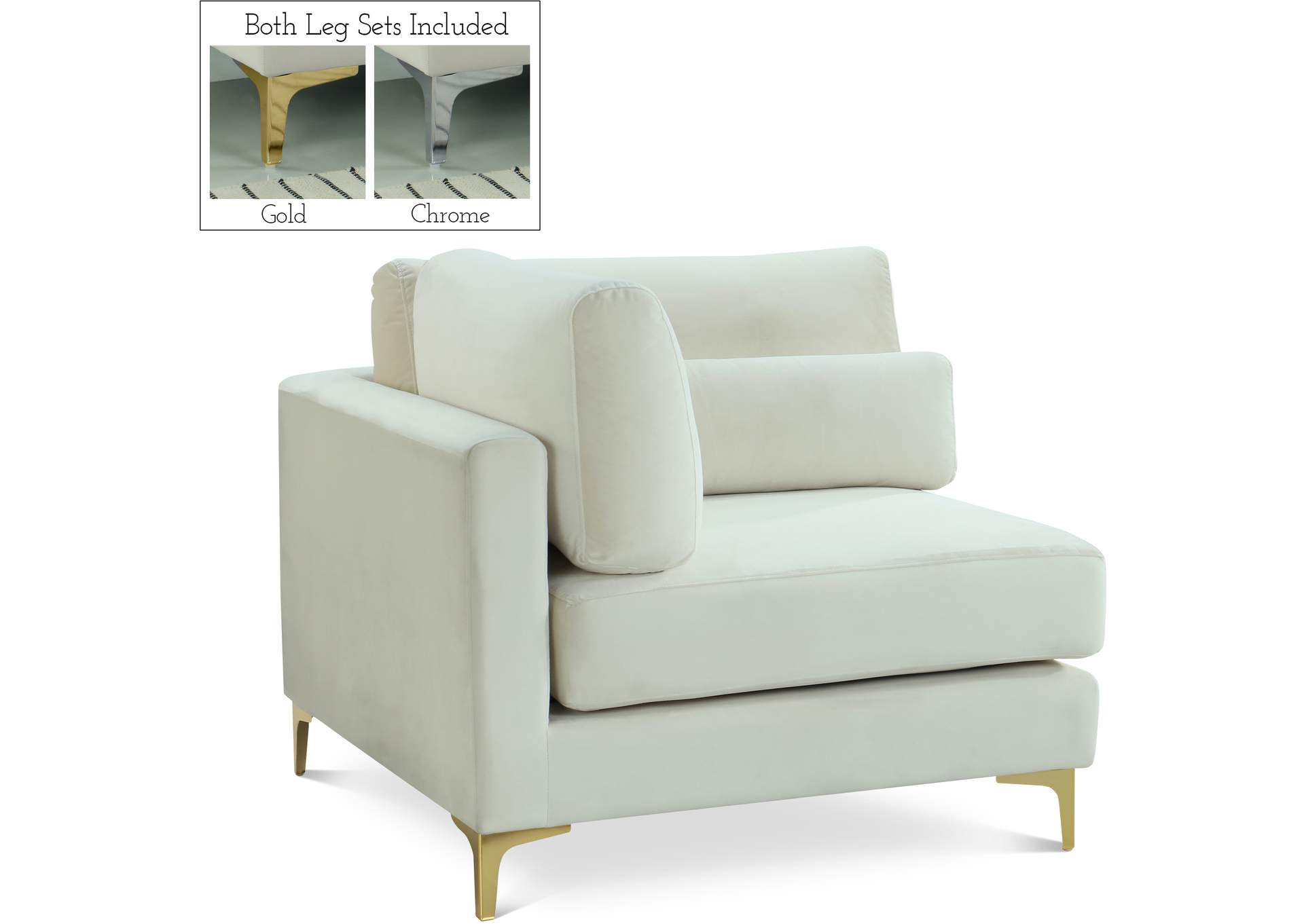 Julia Cream Velvet Modular Corner Chair,Meridian Furniture