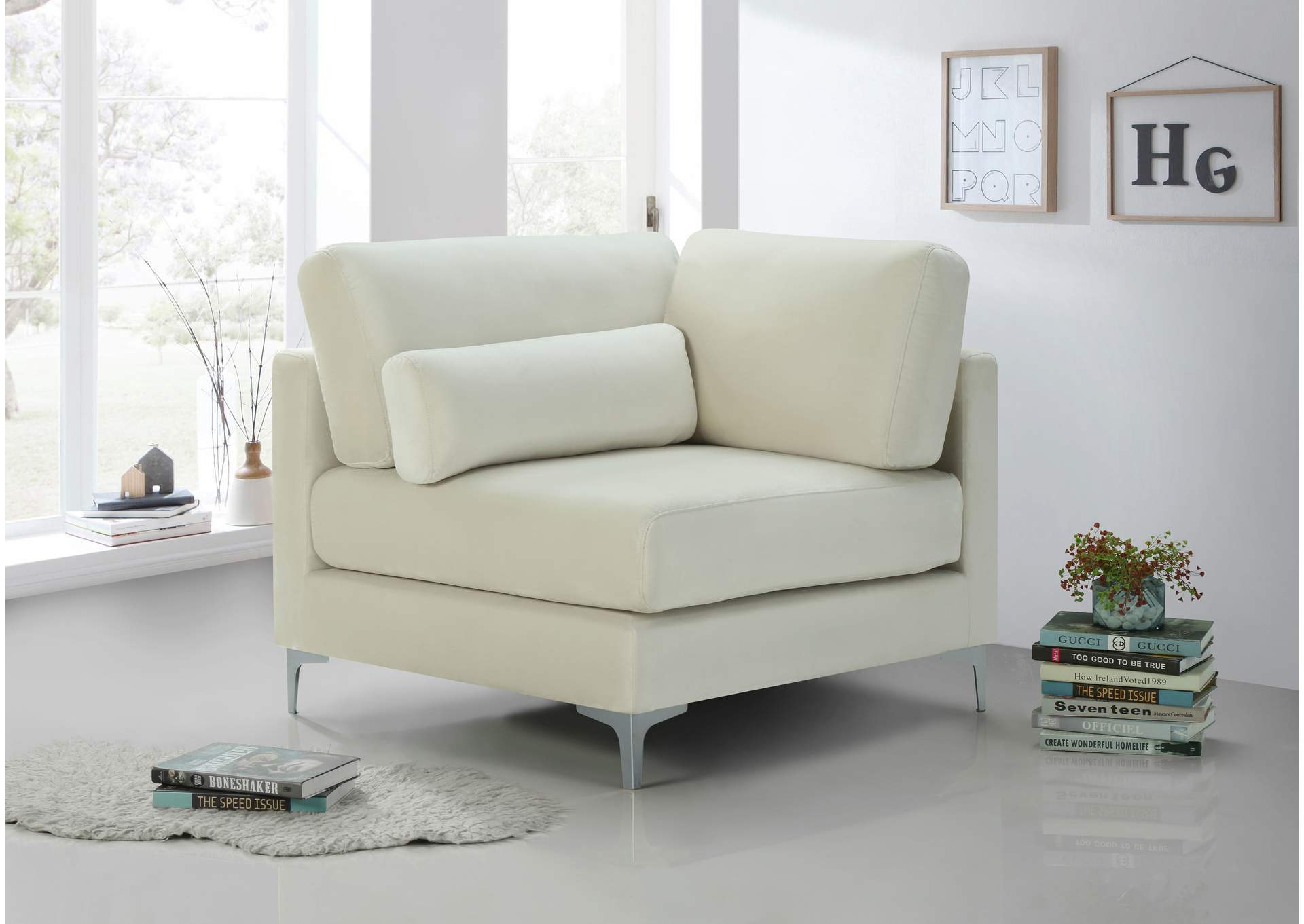 Julia Cream Velvet Modular Corner Chair,Meridian Furniture