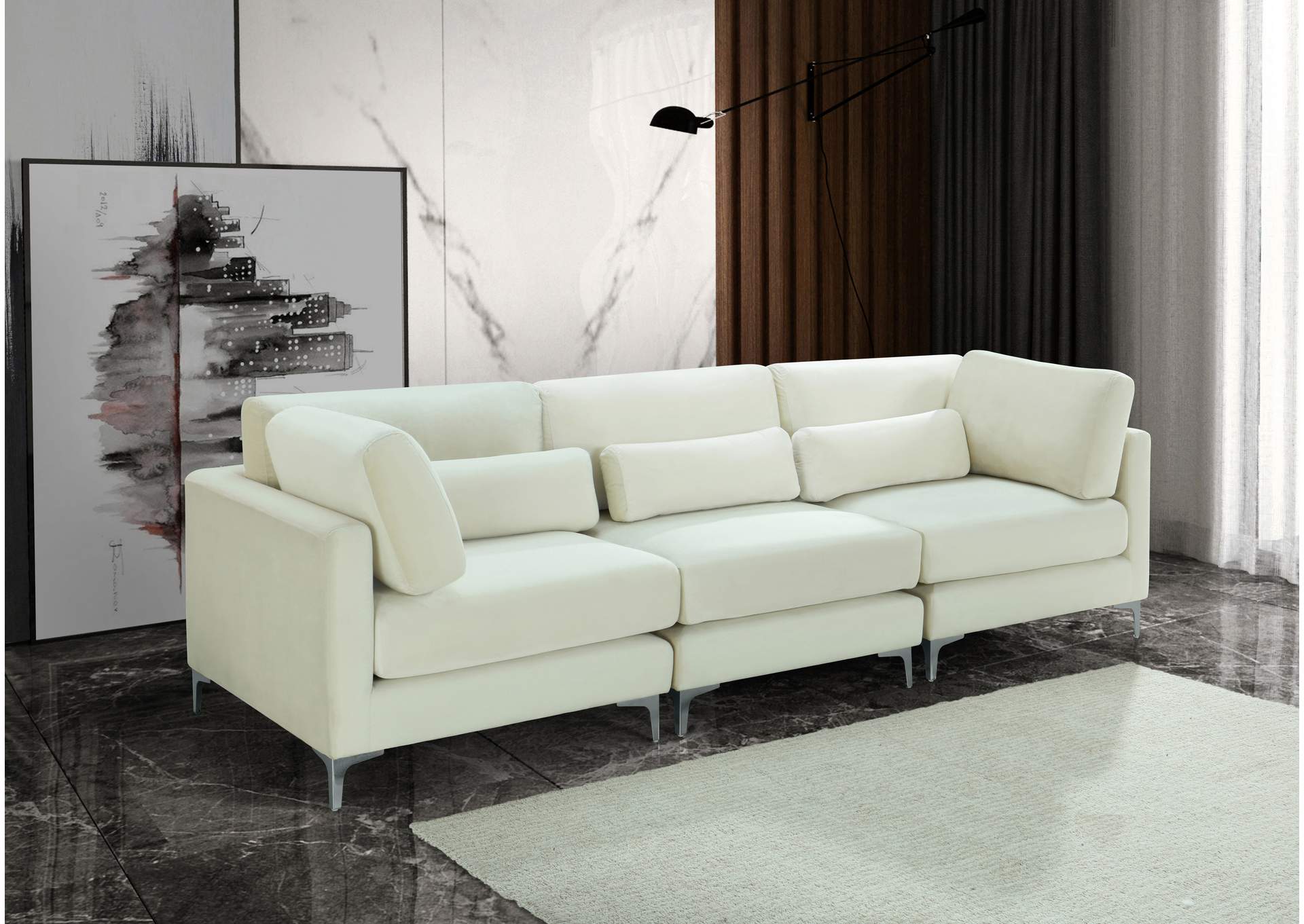 Julia Cream Velvet Modular Sofa (3 Boxes),Meridian Furniture