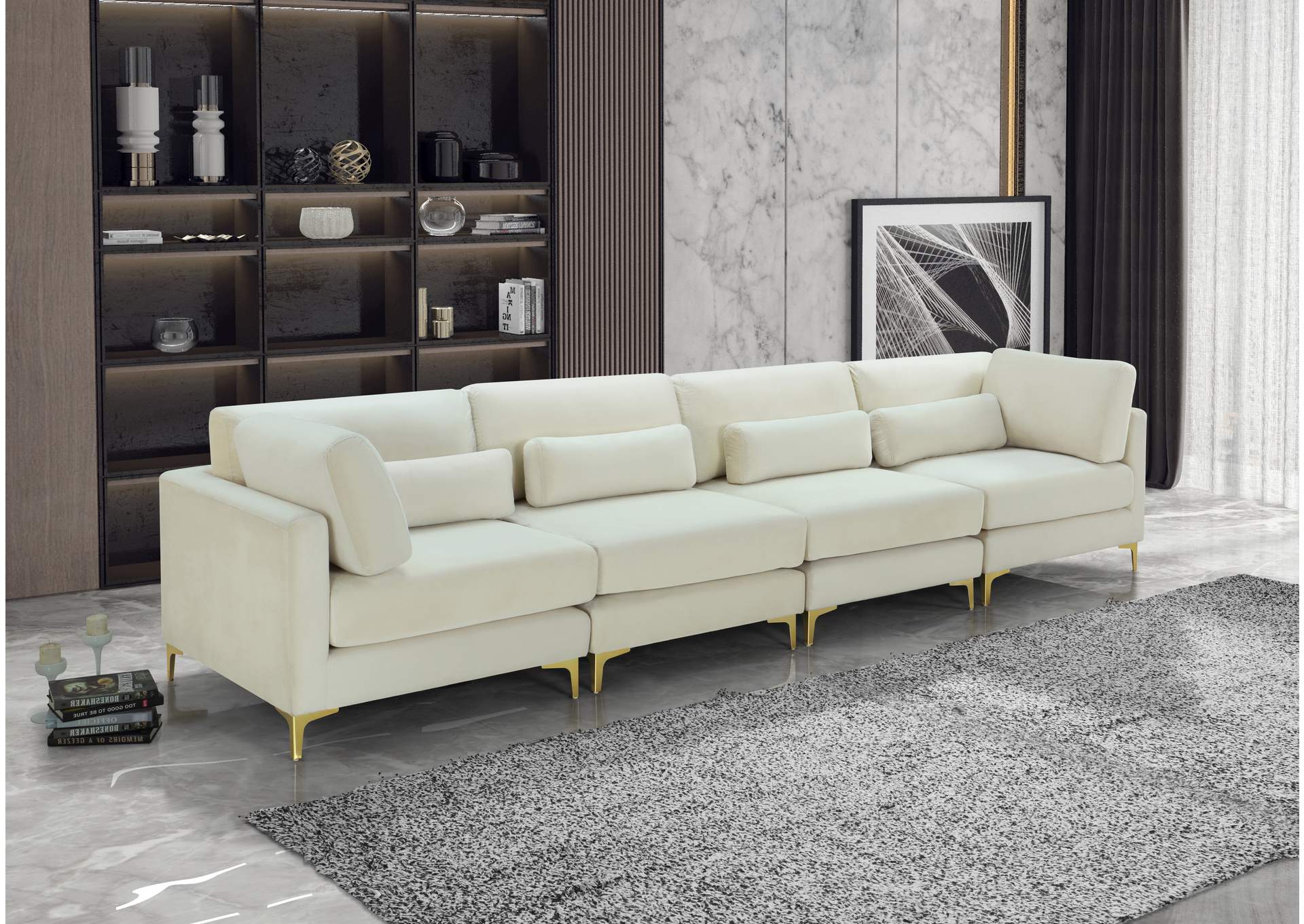 Julia Cream Velvet Modular Sofa (4 Boxes),Meridian Furniture