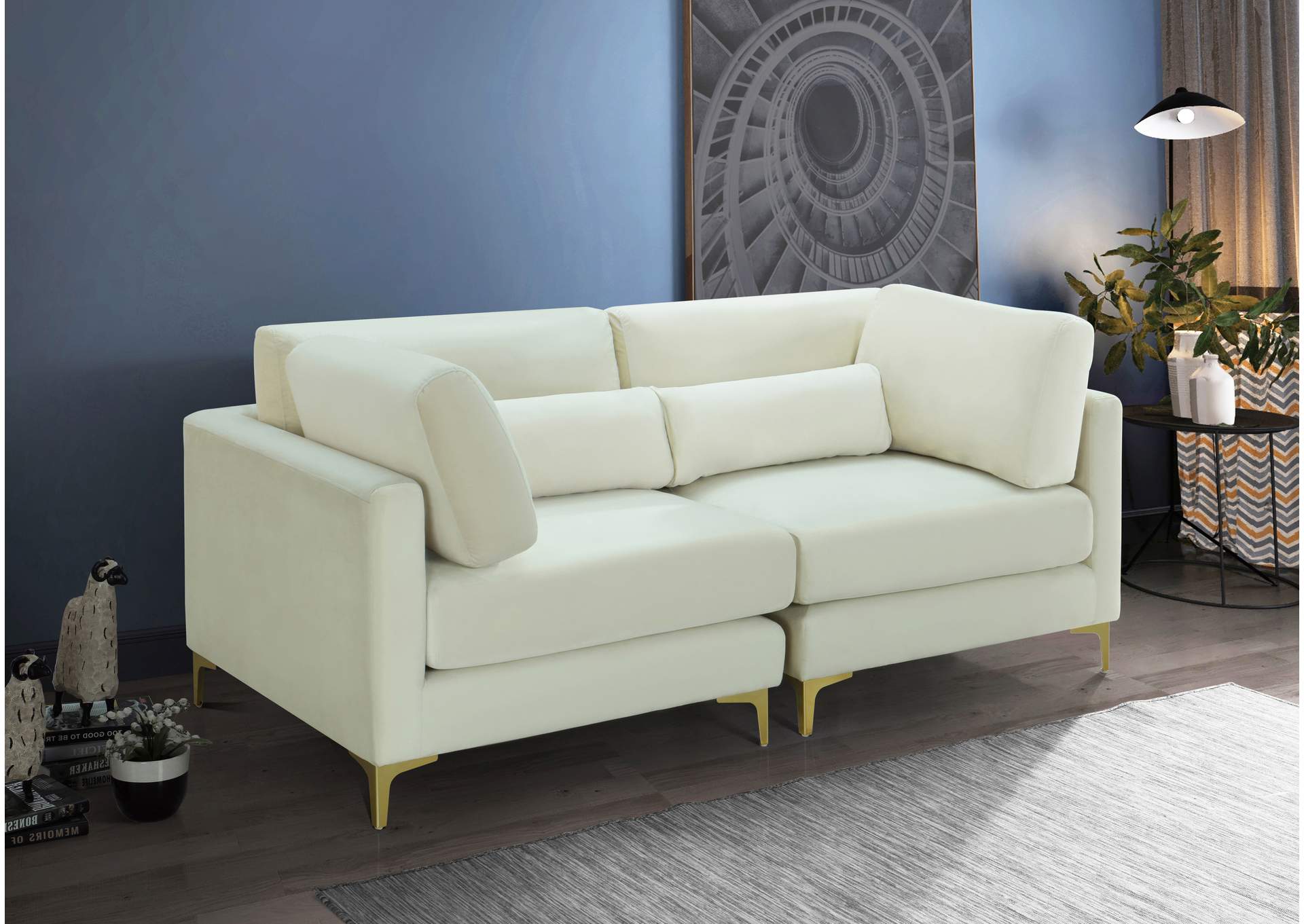 Julia Cream Velvet Modular Sofa,Meridian Furniture