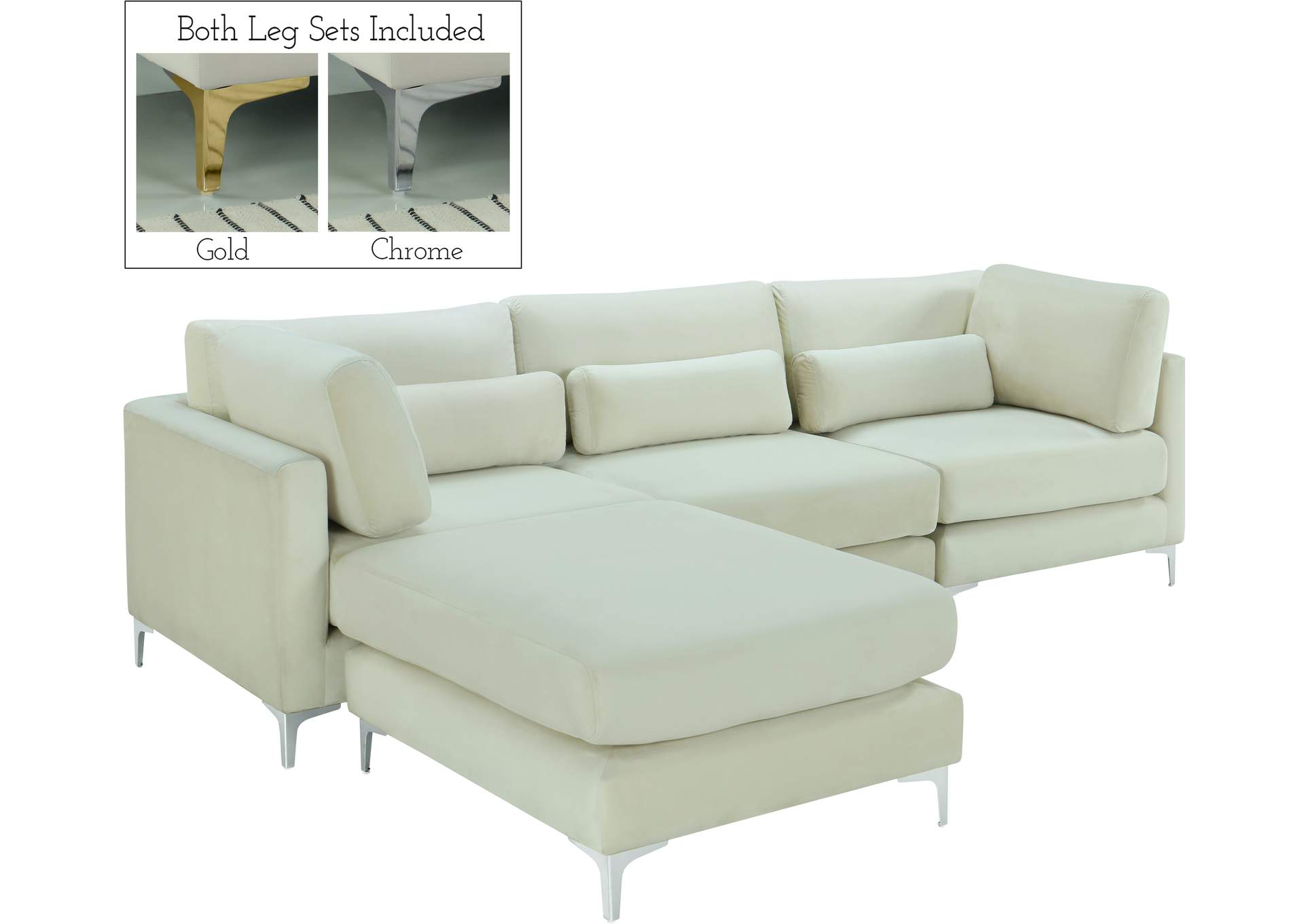 Julia Cream Velvet Modular Sectional (4 Boxes),Meridian Furniture