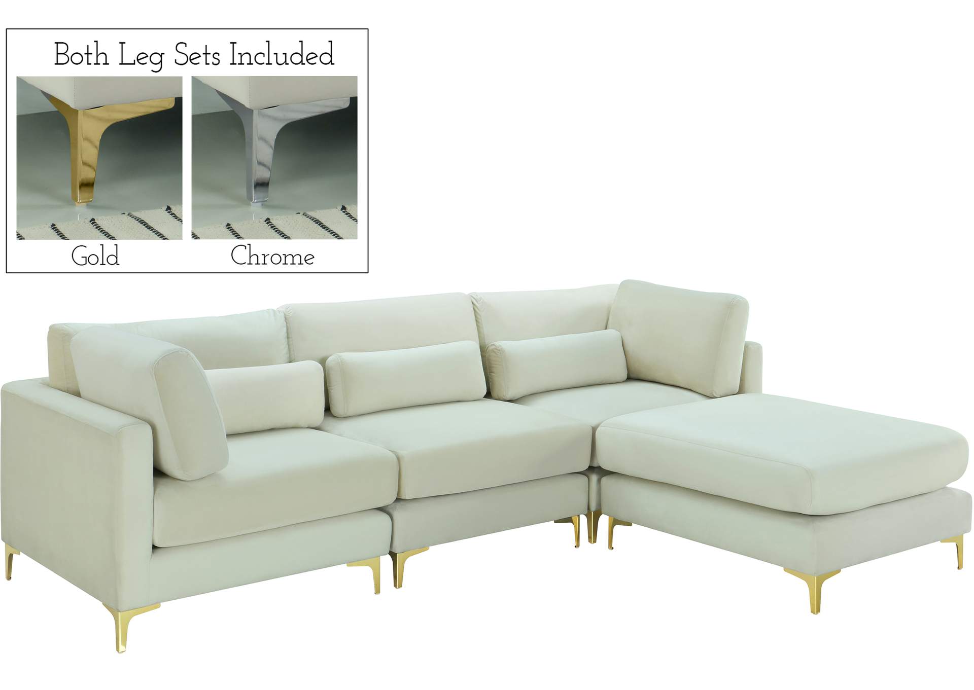 Julia Cream Velvet Modular Sectional (4 Boxes),Meridian Furniture