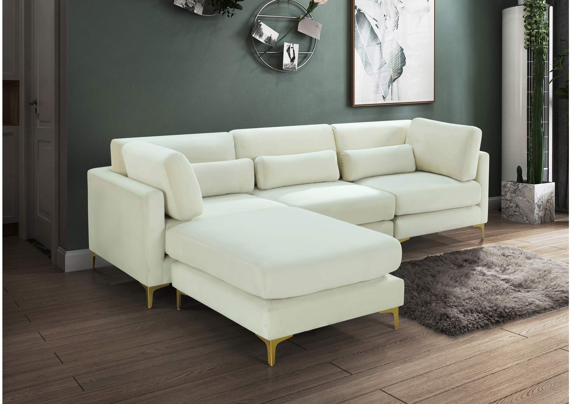 Julia Cream Velvet Modular Sectional (4 Boxes),Meridian Furniture