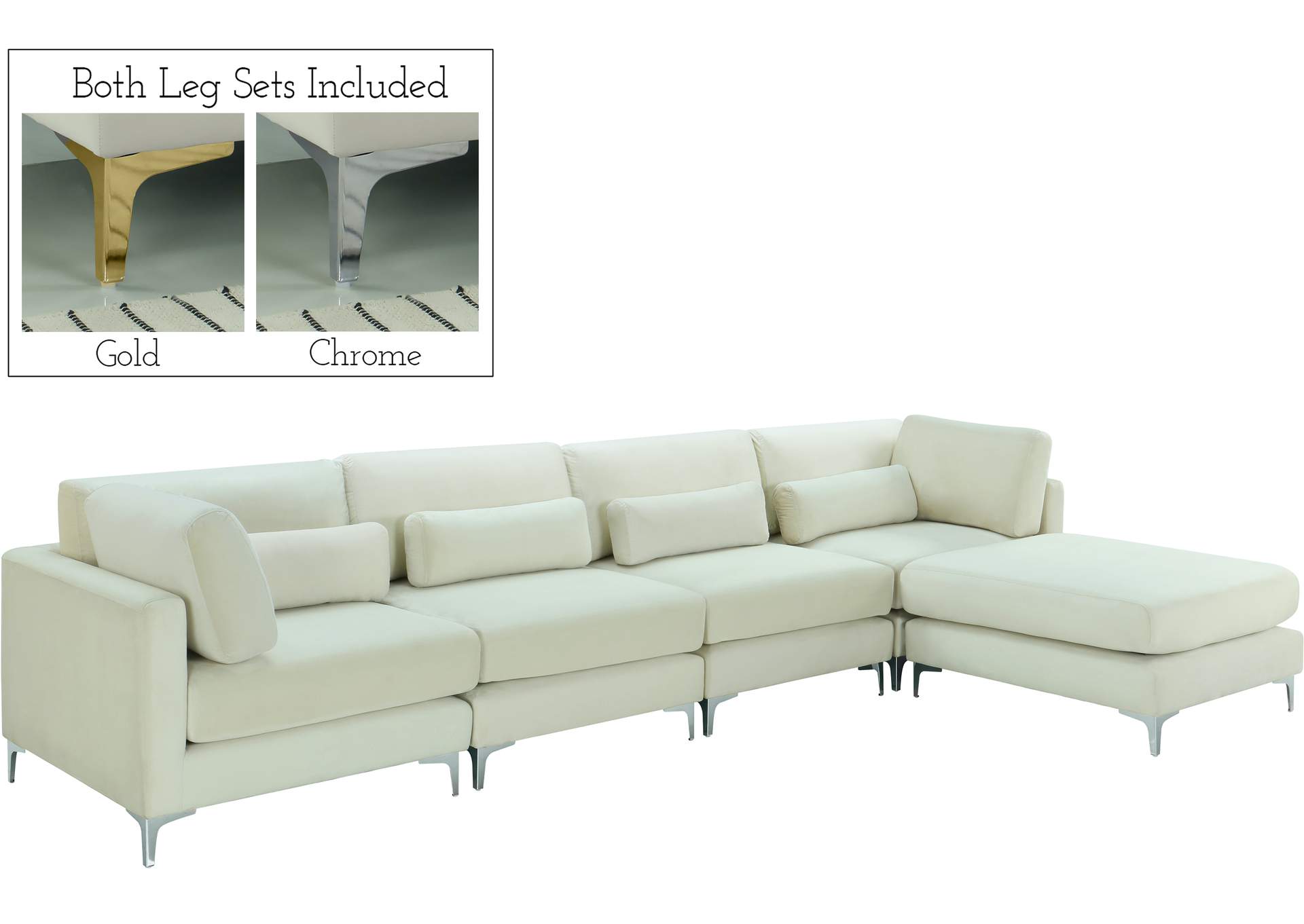 Julia Cream Velvet Modular Sectional (5 Boxes),Meridian Furniture