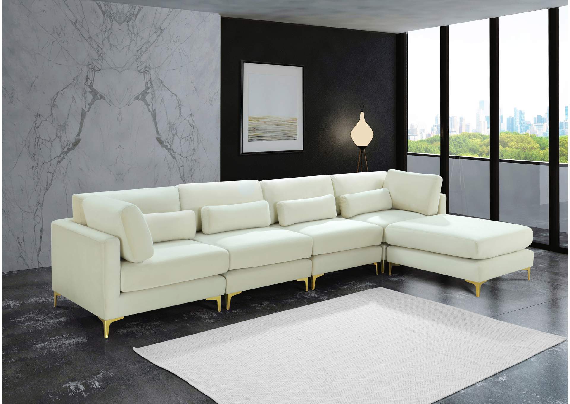 Julia Cream Velvet Modular Sectional (5 Boxes),Meridian Furniture