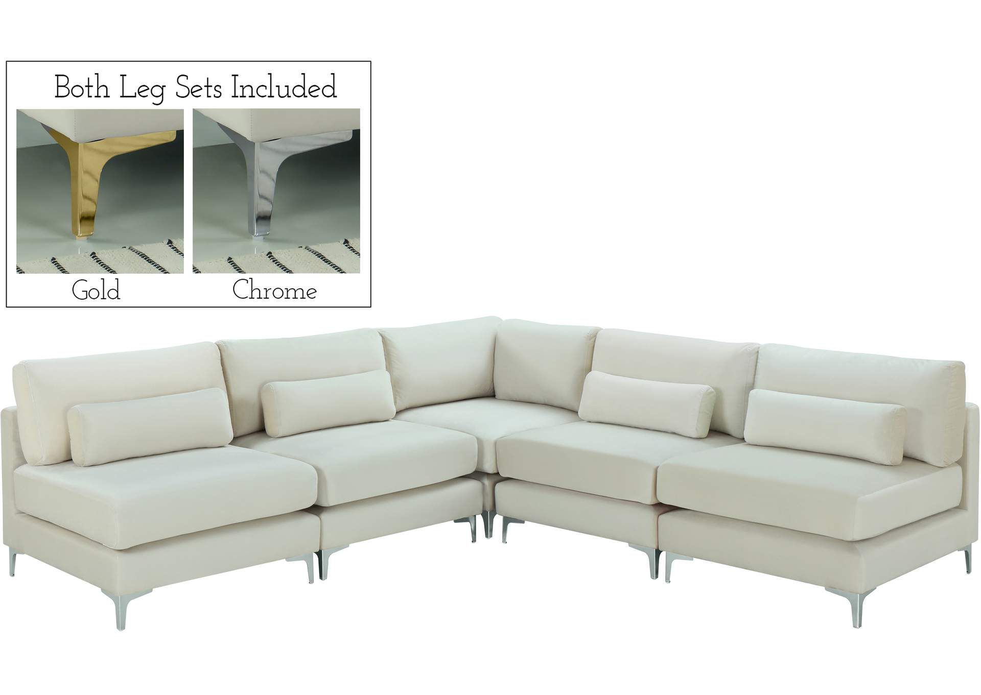 Julia Cream Velvet Modular Sectional (5 Boxes),Meridian Furniture