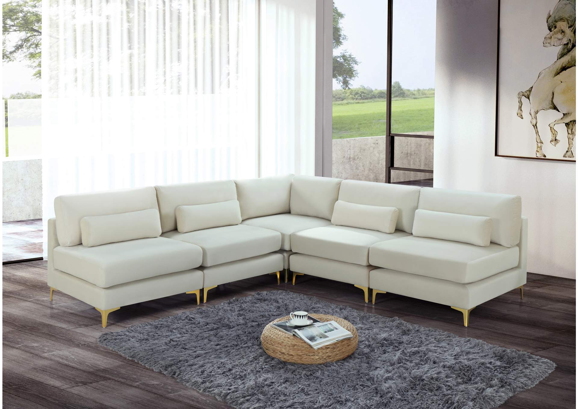 Julia Cream Velvet Modular Sectional (5 Boxes),Meridian Furniture