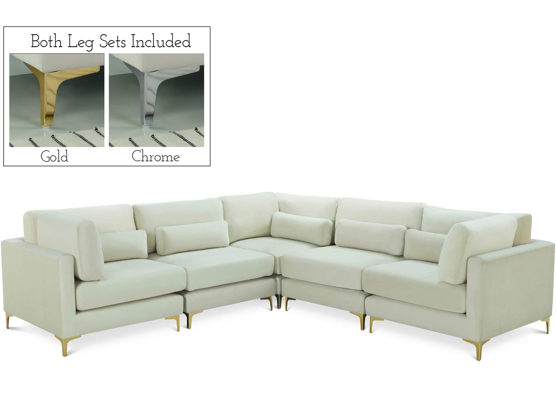 Julia Cream Velvet Modular Sectional (5 Boxes),Meridian Furniture