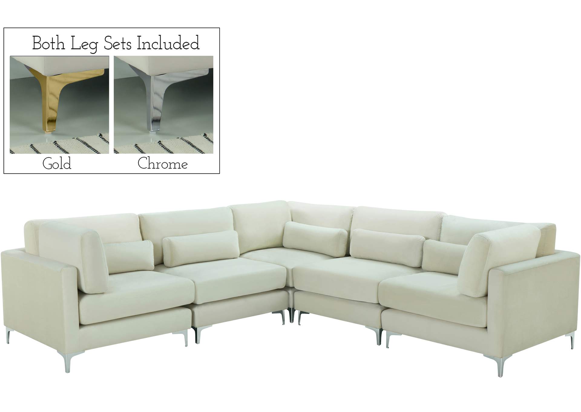 Julia Cream Velvet Modular Sectional (5 Boxes),Meridian Furniture