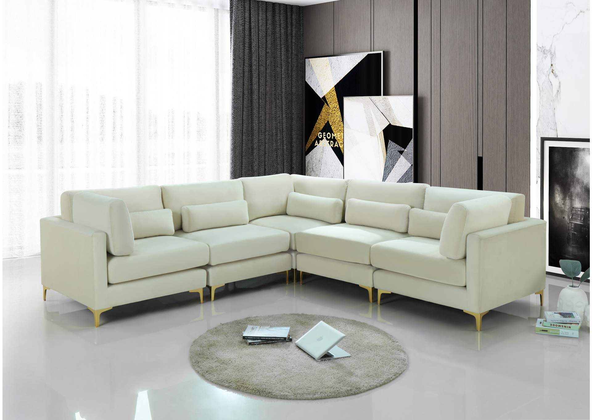 Julia Cream Velvet Modular Sectional (5 Boxes),Meridian Furniture