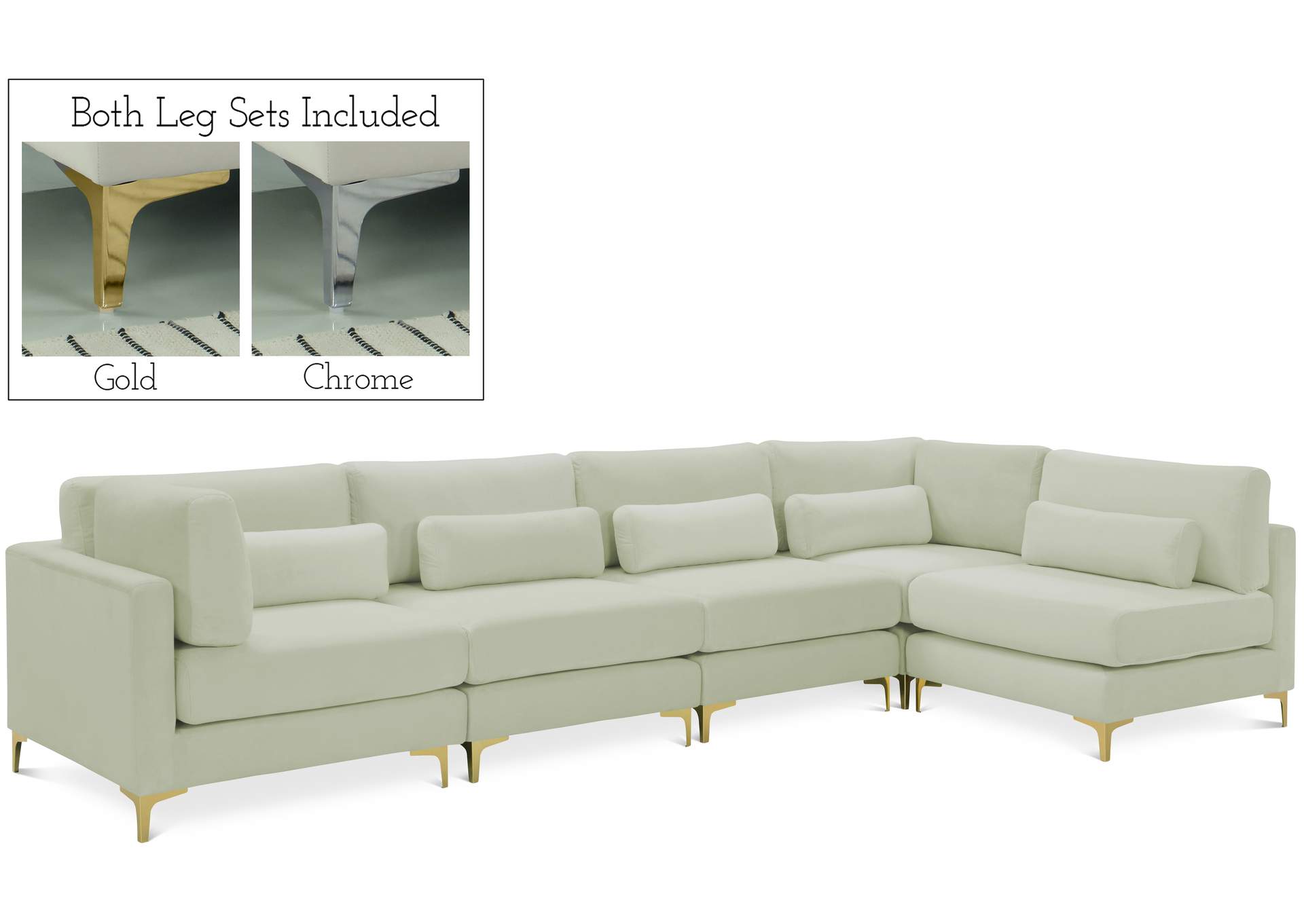 Julia Cream Velvet Modular Sectional (5 Boxes),Meridian Furniture