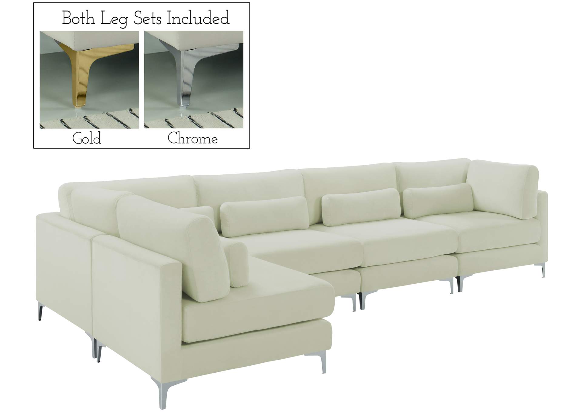 Julia Cream Velvet Modular Sectional (5 Boxes),Meridian Furniture