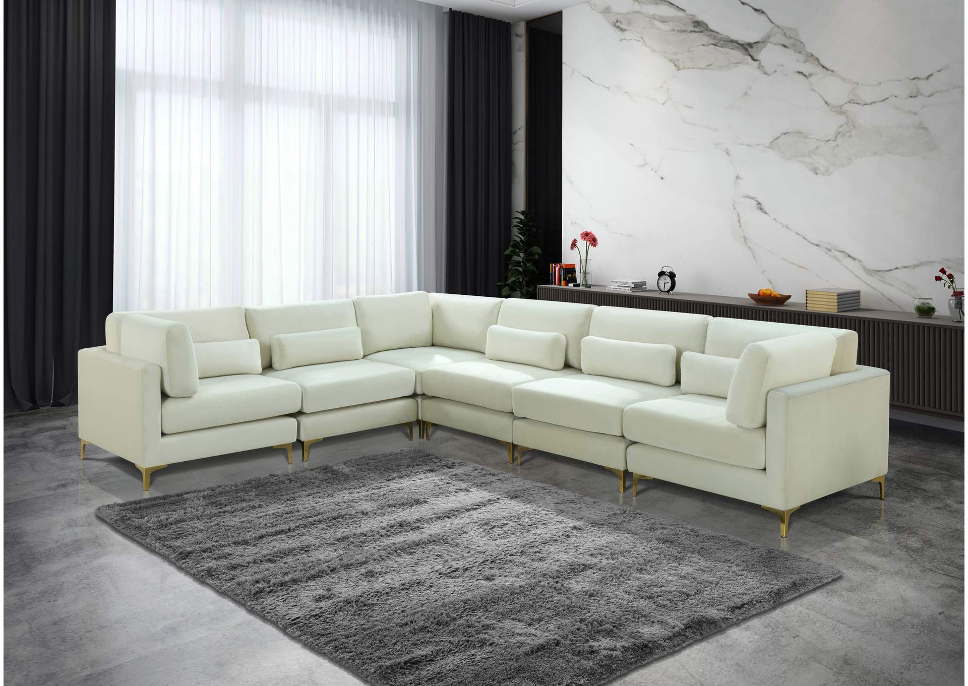 Julia Cream Velvet Modular Sectional (6 Boxes),Meridian Furniture