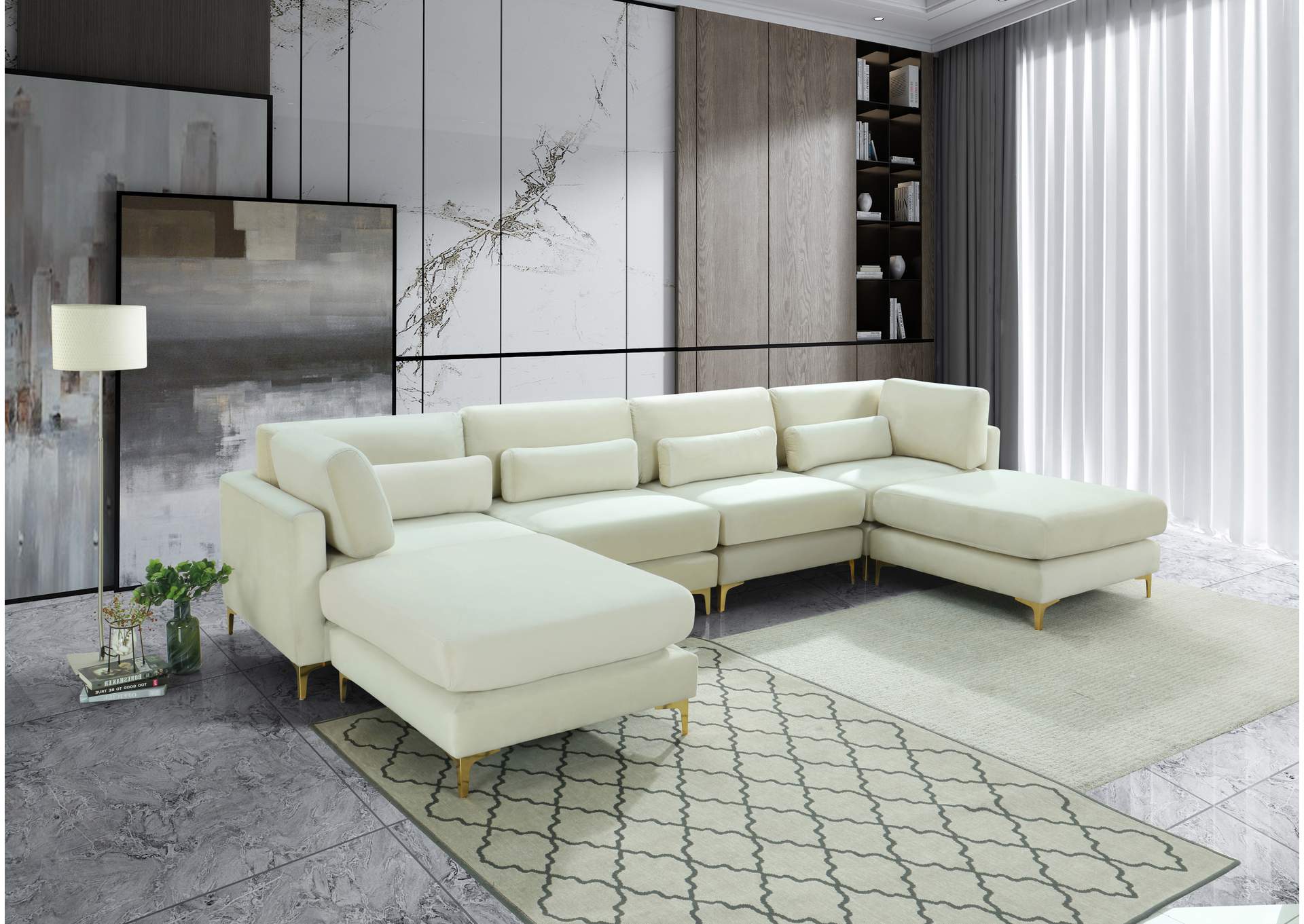 Julia Cream Velvet Modular Sectional (6 Boxes),Meridian Furniture