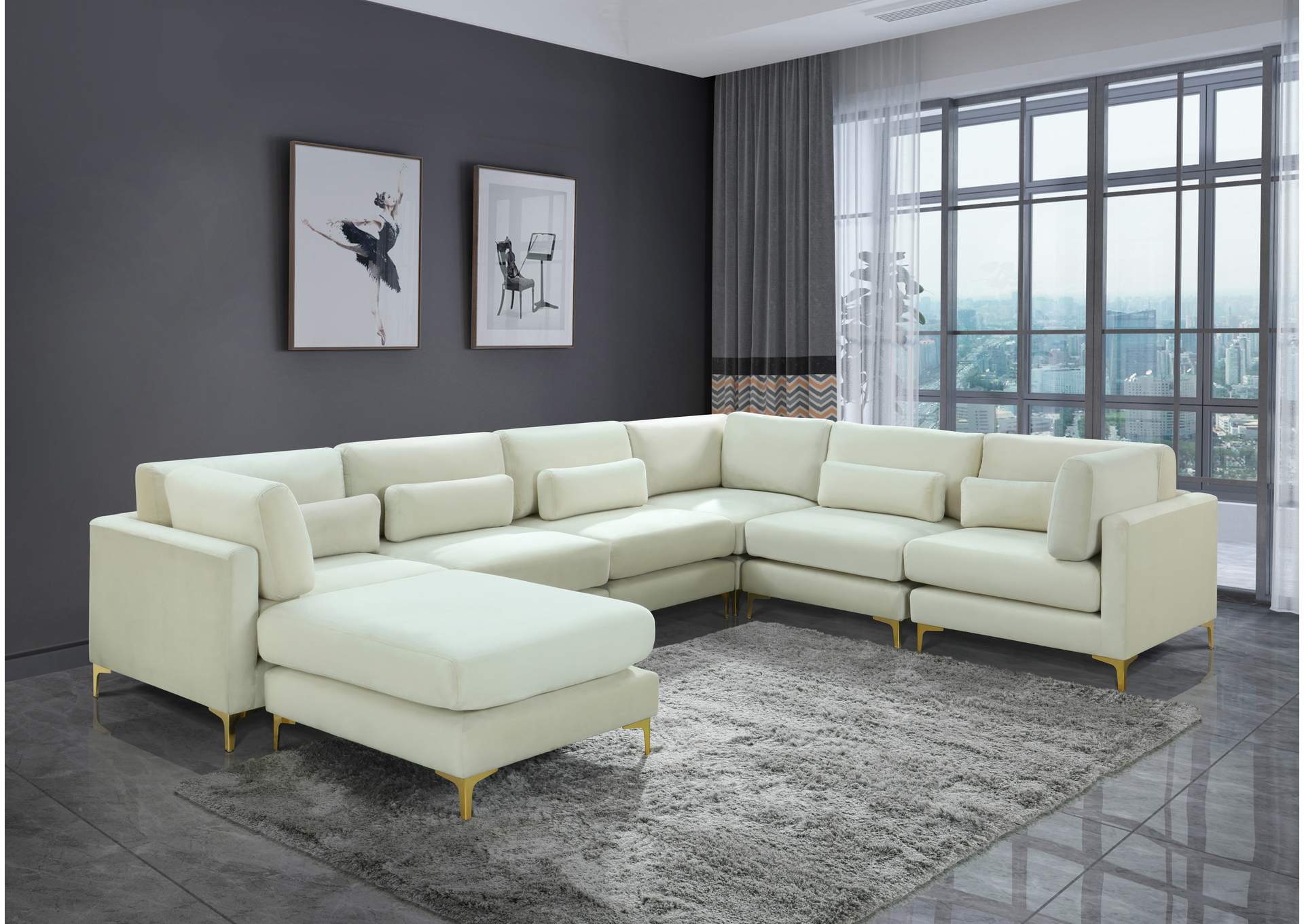 Julia Cream Velvet Modular Sectional (7 Boxes),Meridian Furniture