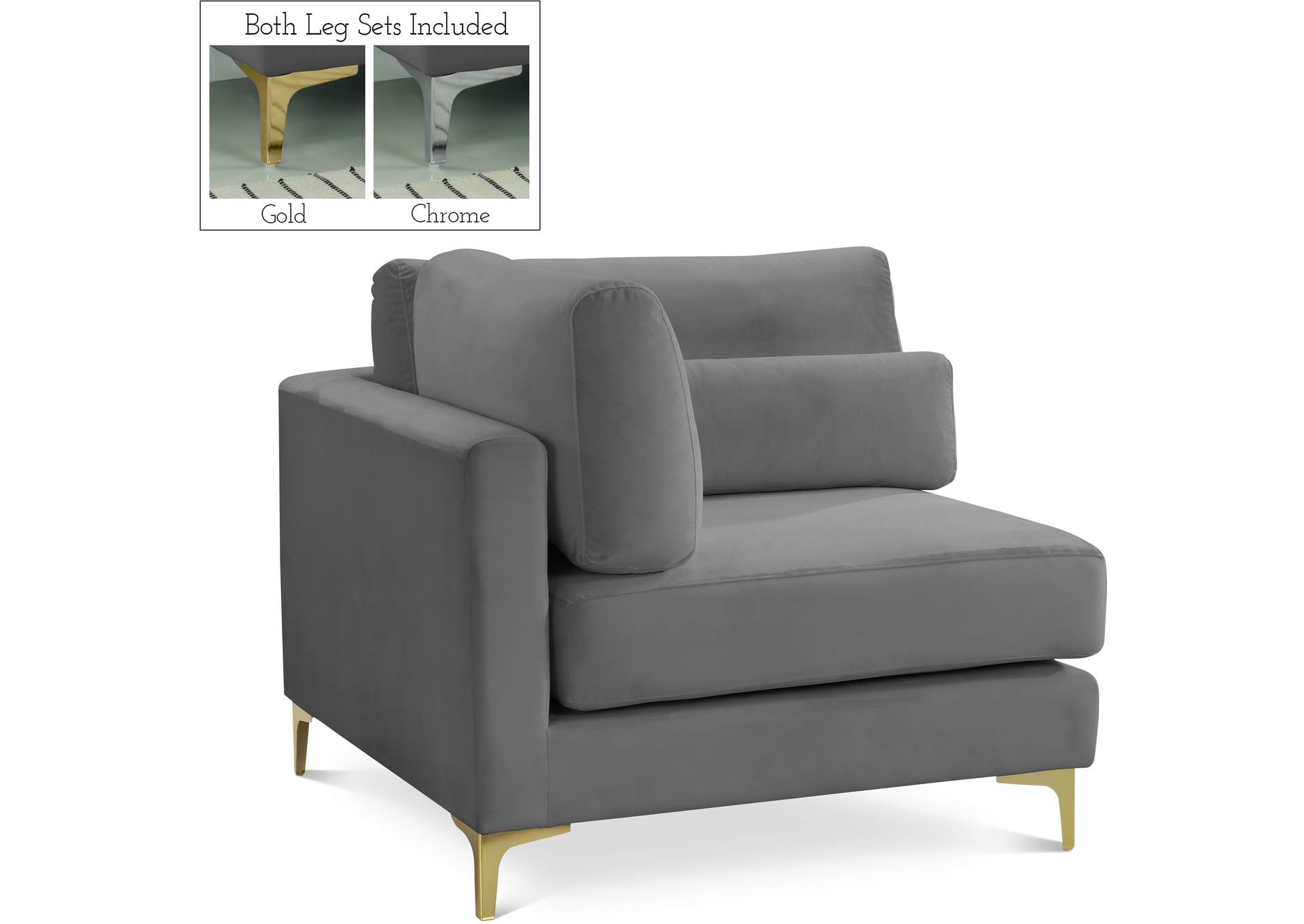 Julia Grey Velvet Modular Corner Chair,Meridian Furniture