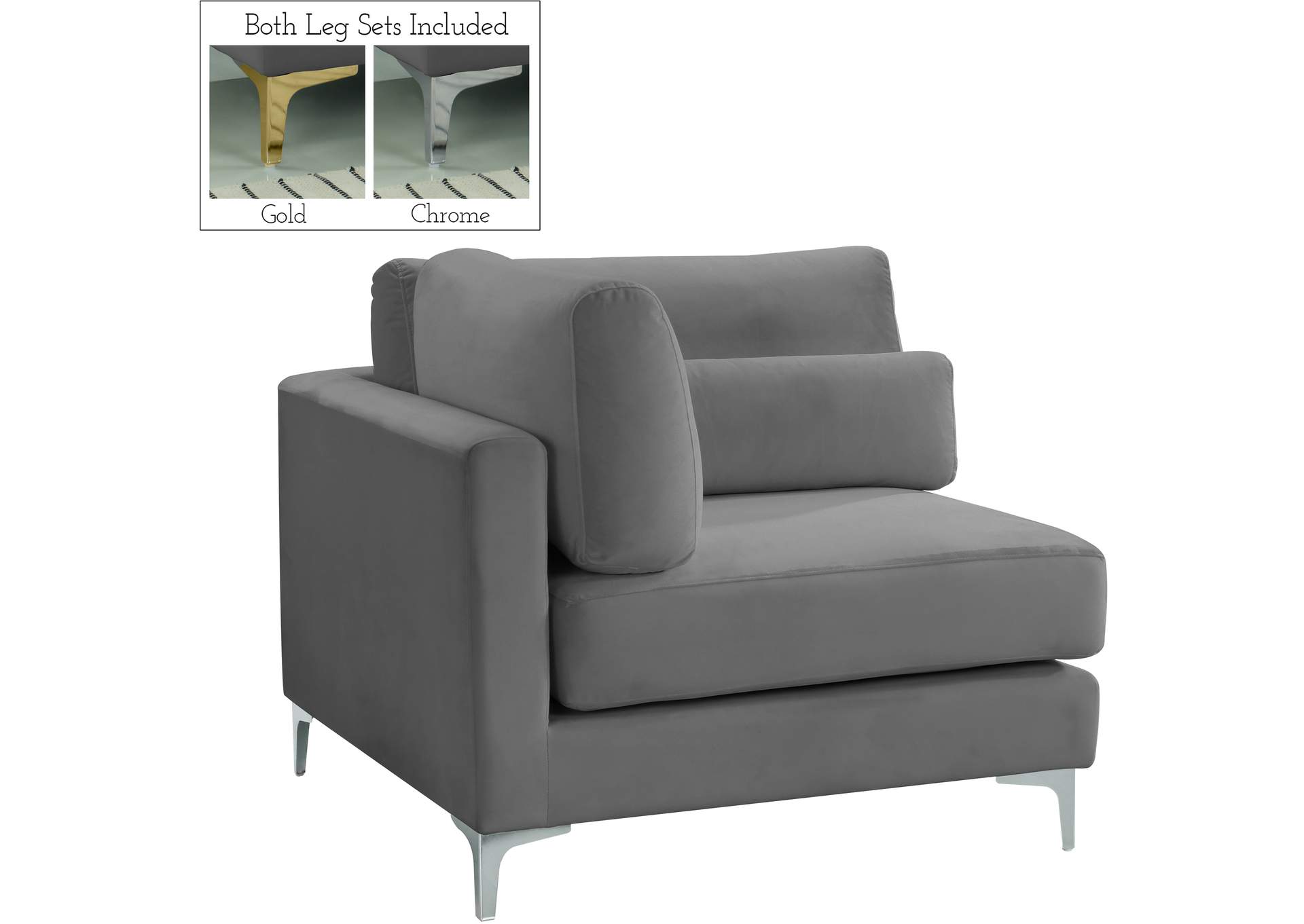 Julia Grey Velvet Modular Corner Chair,Meridian Furniture