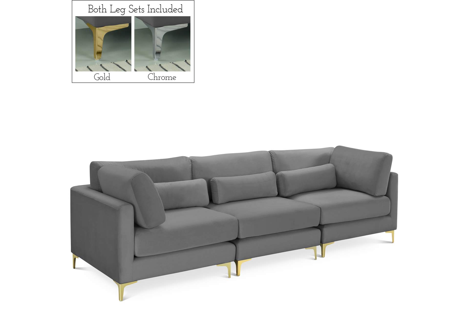 Julia Grey Velvet Modular Sofa (3 Boxes),Meridian Furniture