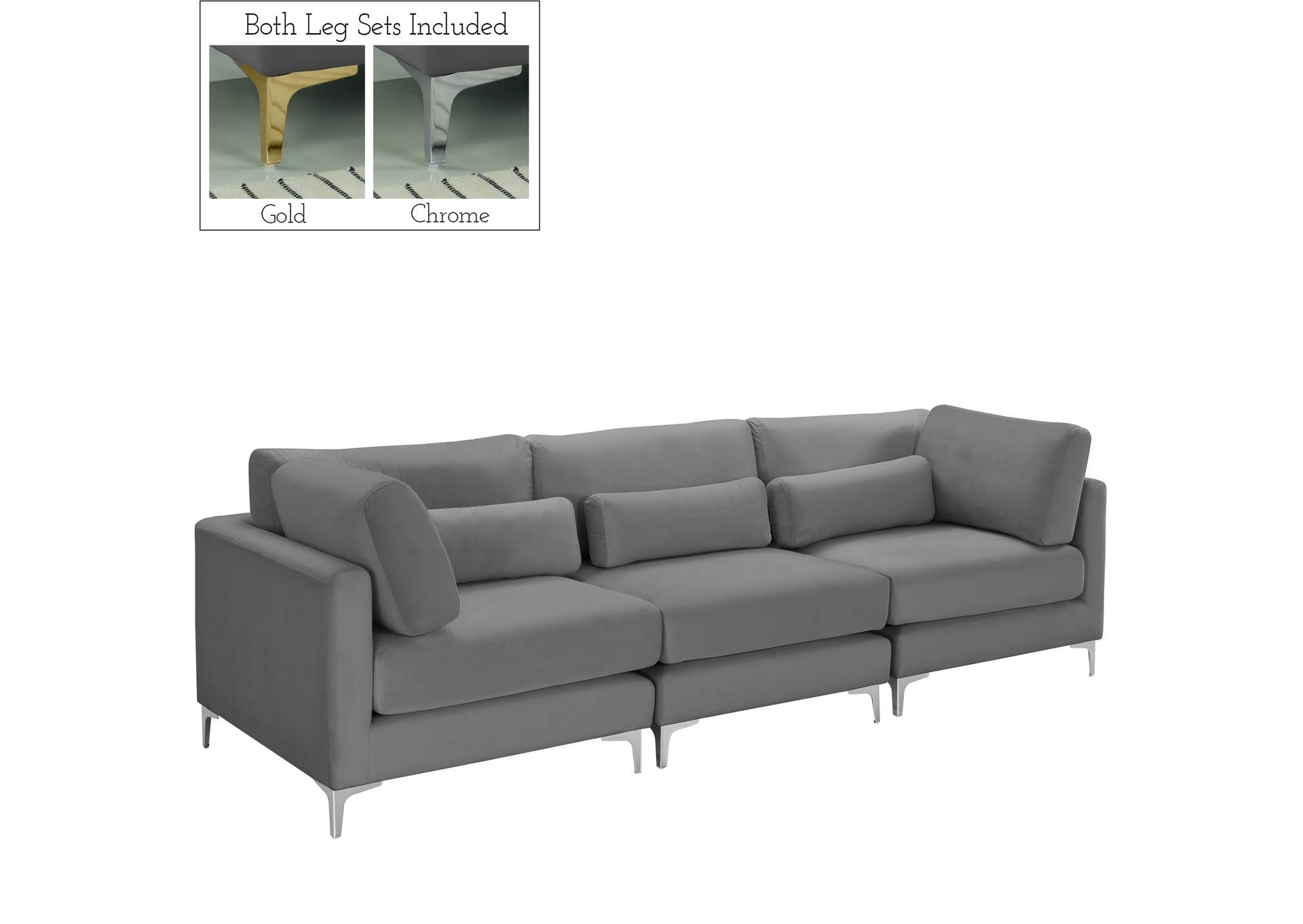 Julia Grey Velvet Modular Sofa (3 Boxes),Meridian Furniture