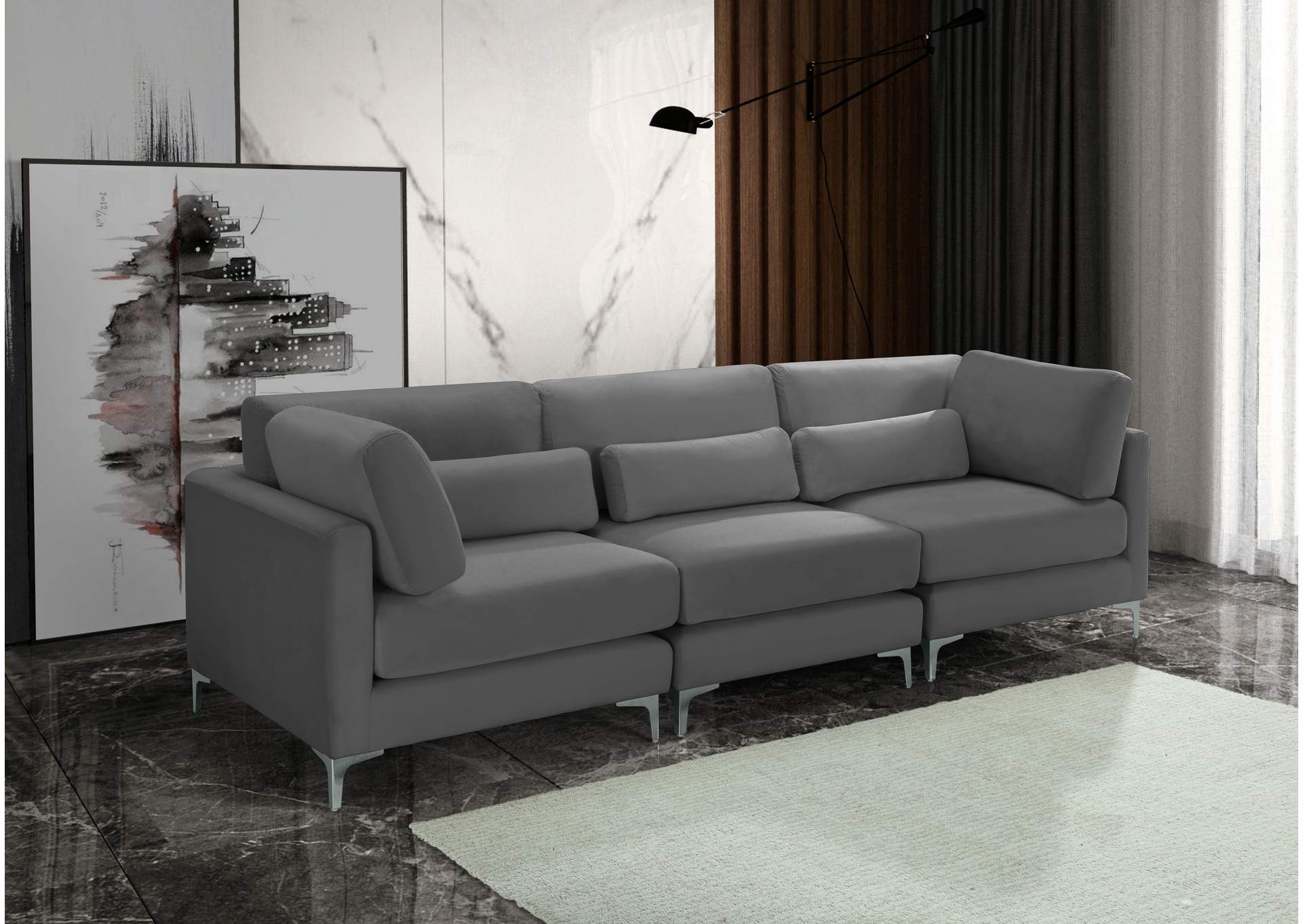 Julia Grey Velvet Modular Sofa (3 Boxes),Meridian Furniture