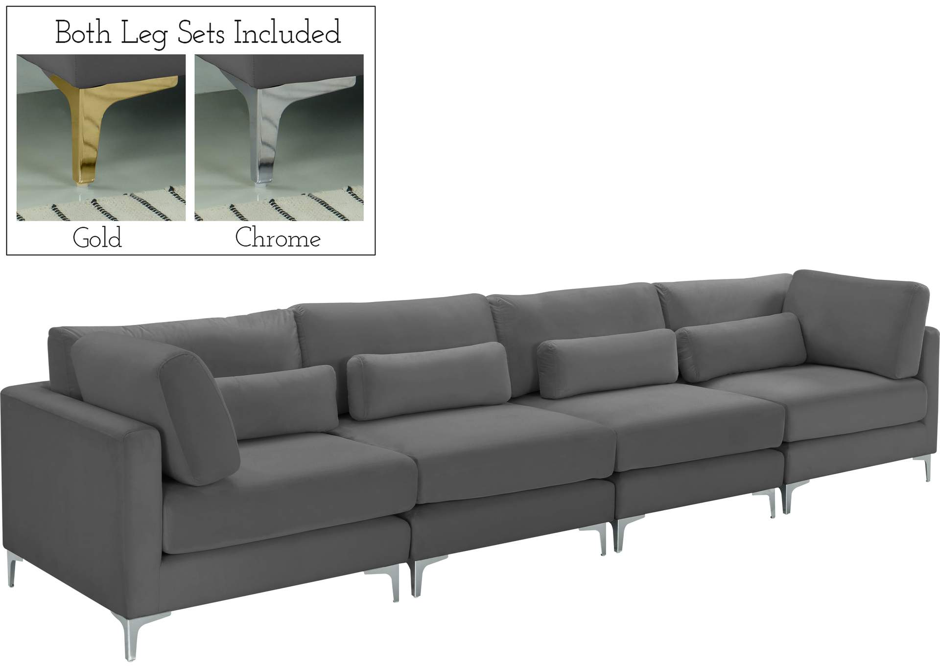 Julia Grey Velvet Modular Sofa (4 Boxes),Meridian Furniture