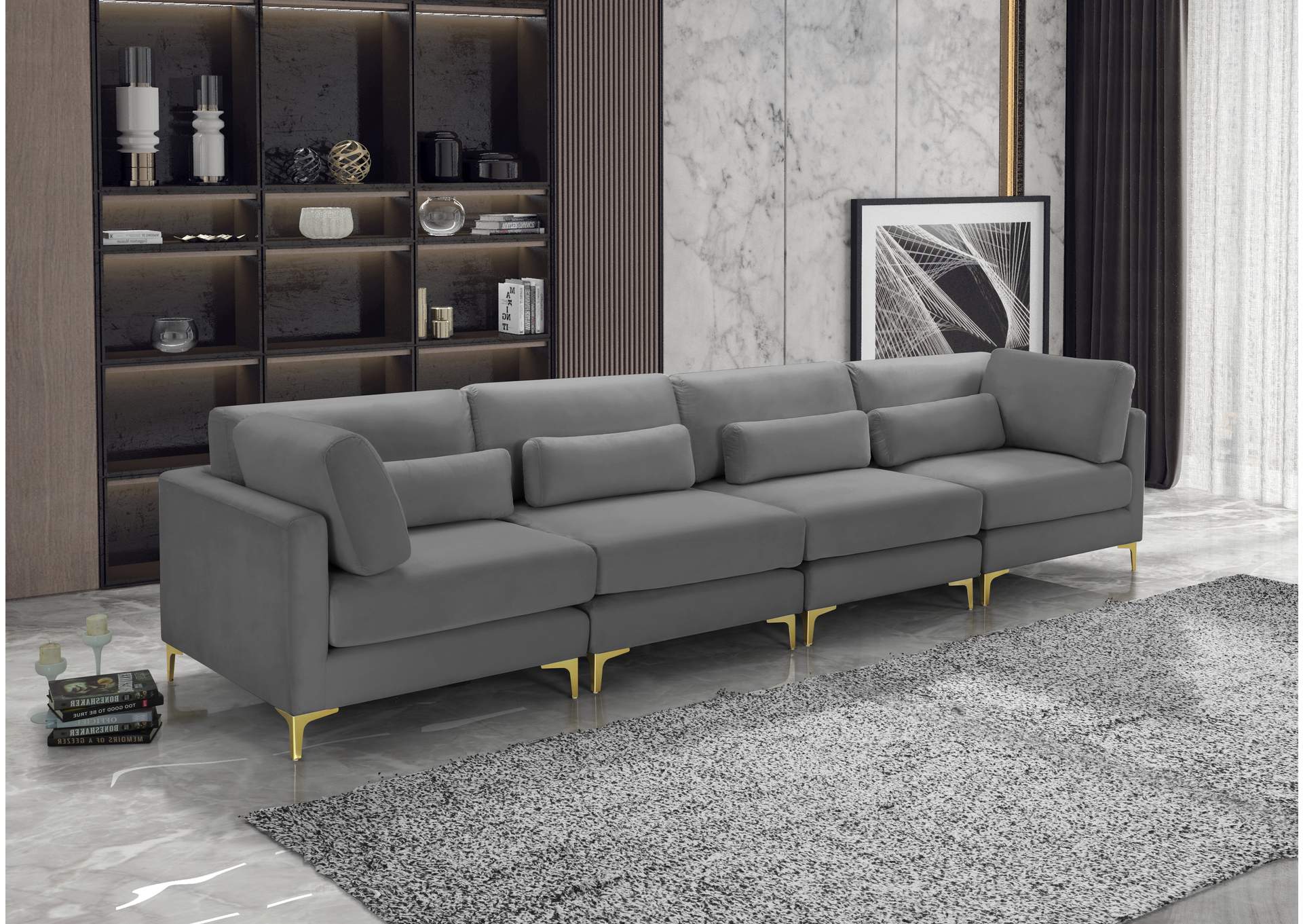 Julia Grey Velvet Modular Sofa (4 Boxes),Meridian Furniture