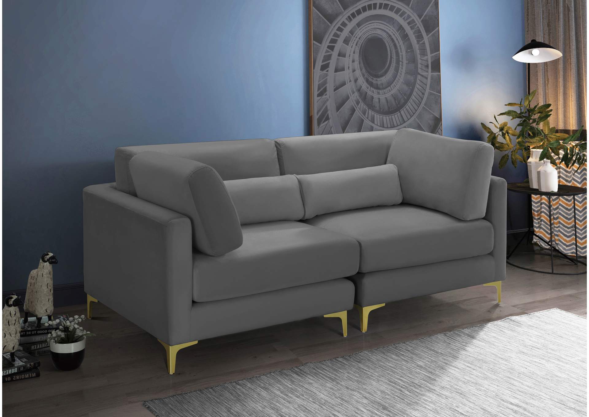 Julia Grey Velvet Modular Sofa,Meridian Furniture