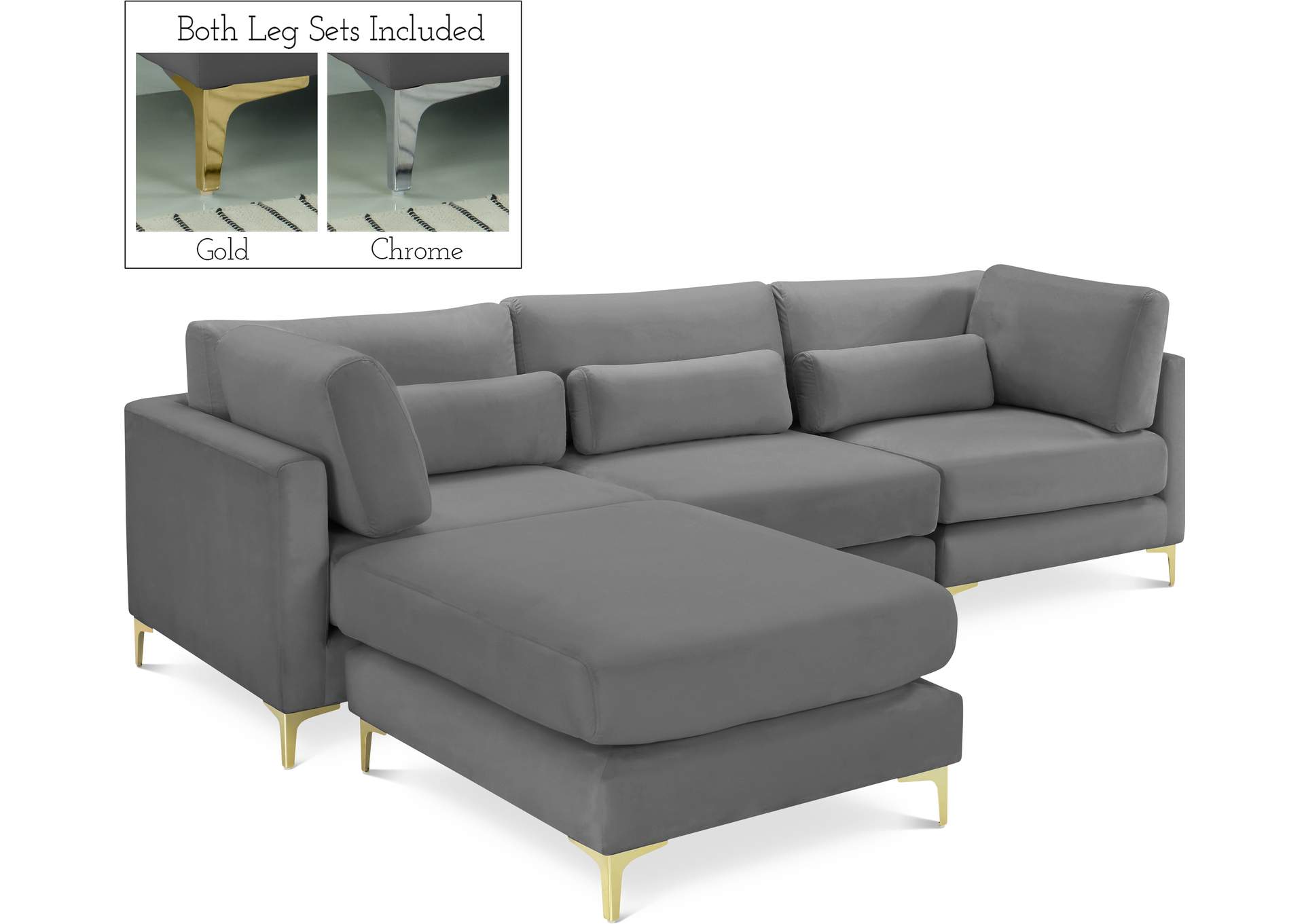 Julia Grey Velvet Modular Sectional (4 Boxes),Meridian Furniture