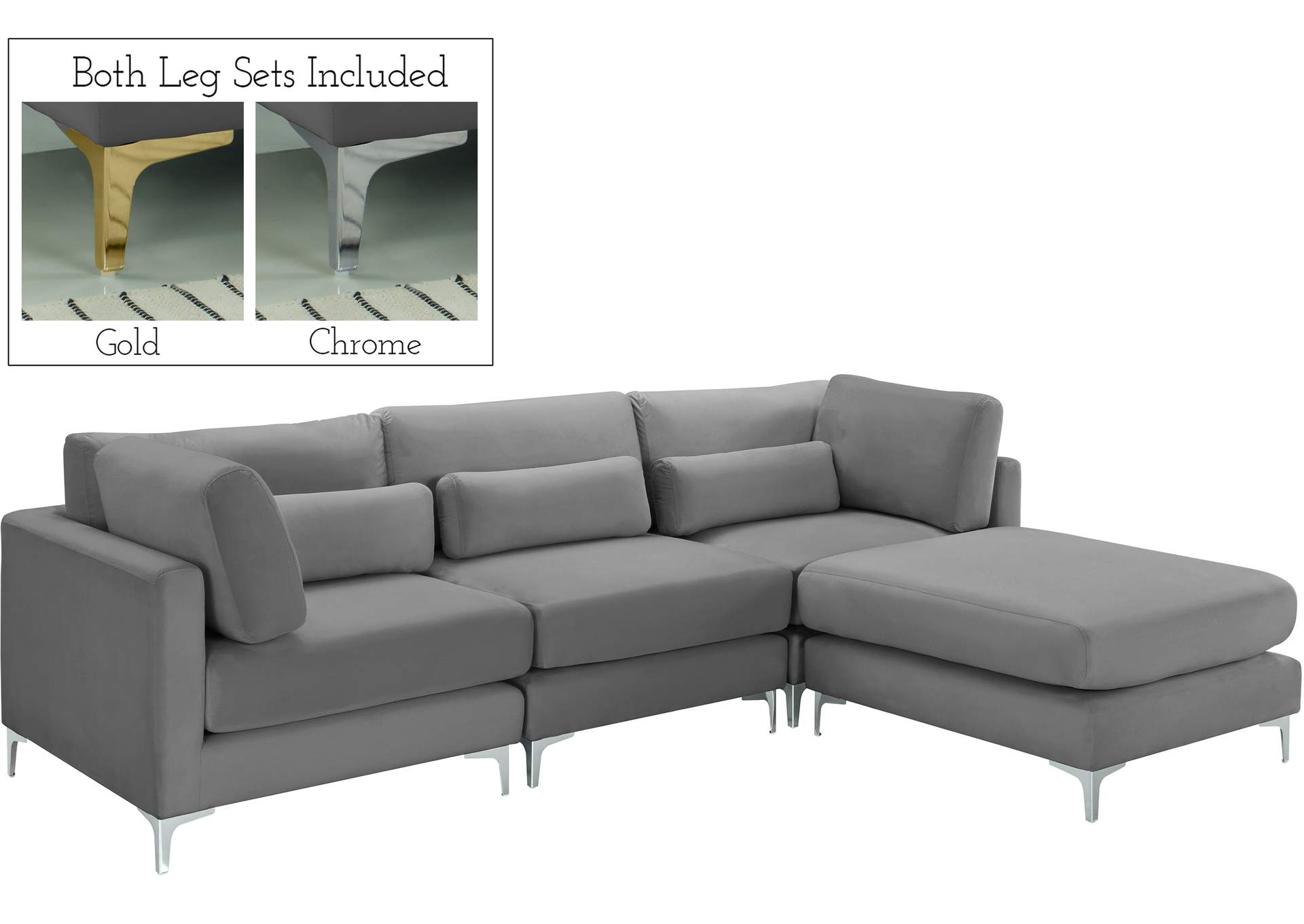 Julia Grey Velvet Modular Sectional (4 Boxes),Meridian Furniture