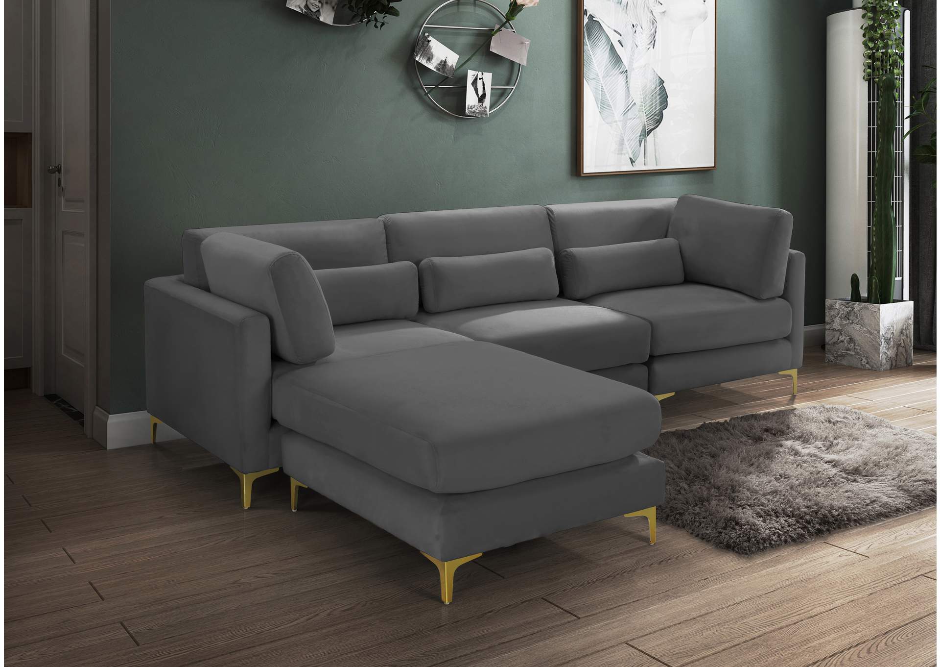 Julia Grey Velvet Modular Sectional (4 Boxes),Meridian Furniture