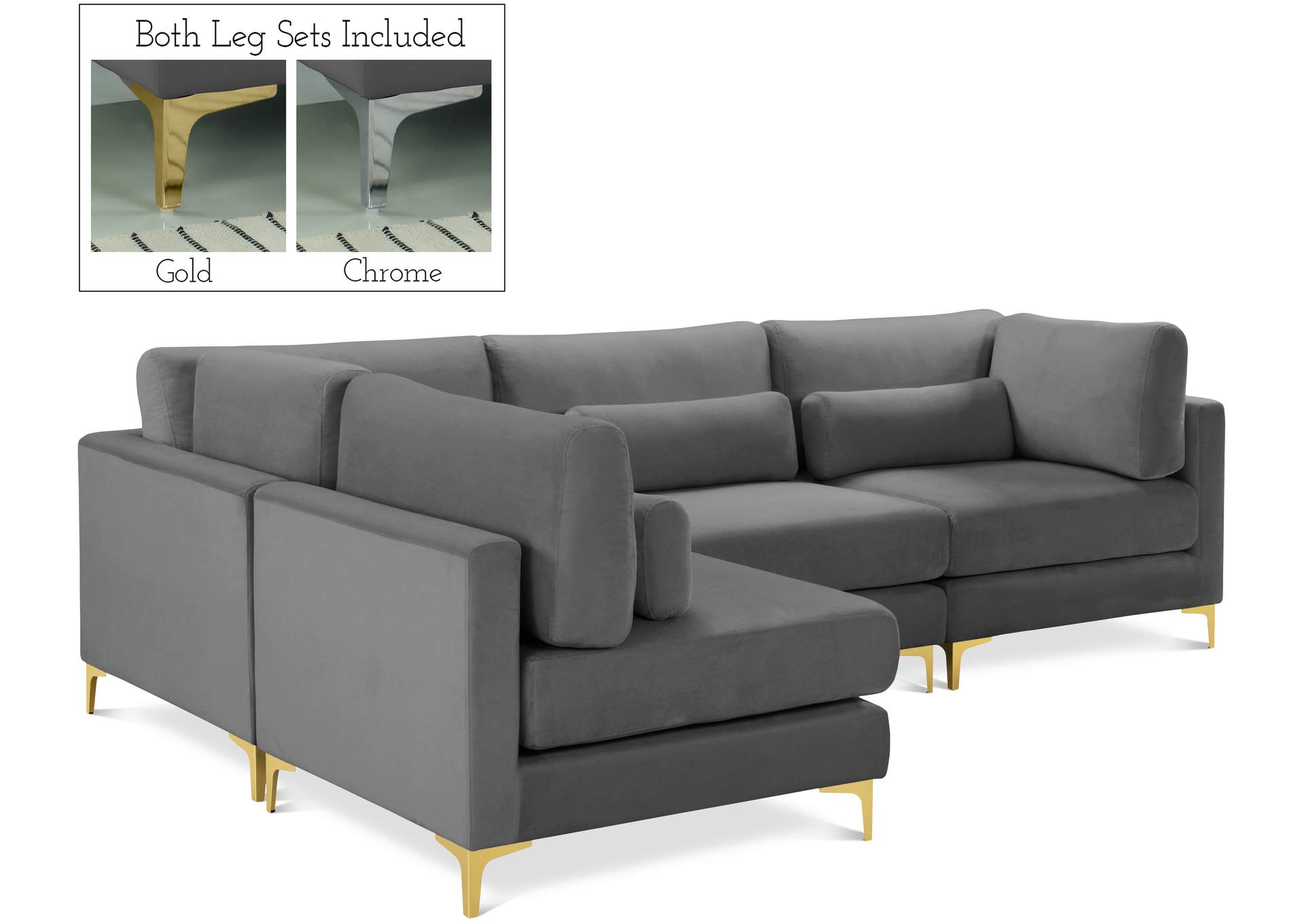 Julia Grey Velvet Modular Sectional (4 Boxes),Meridian Furniture