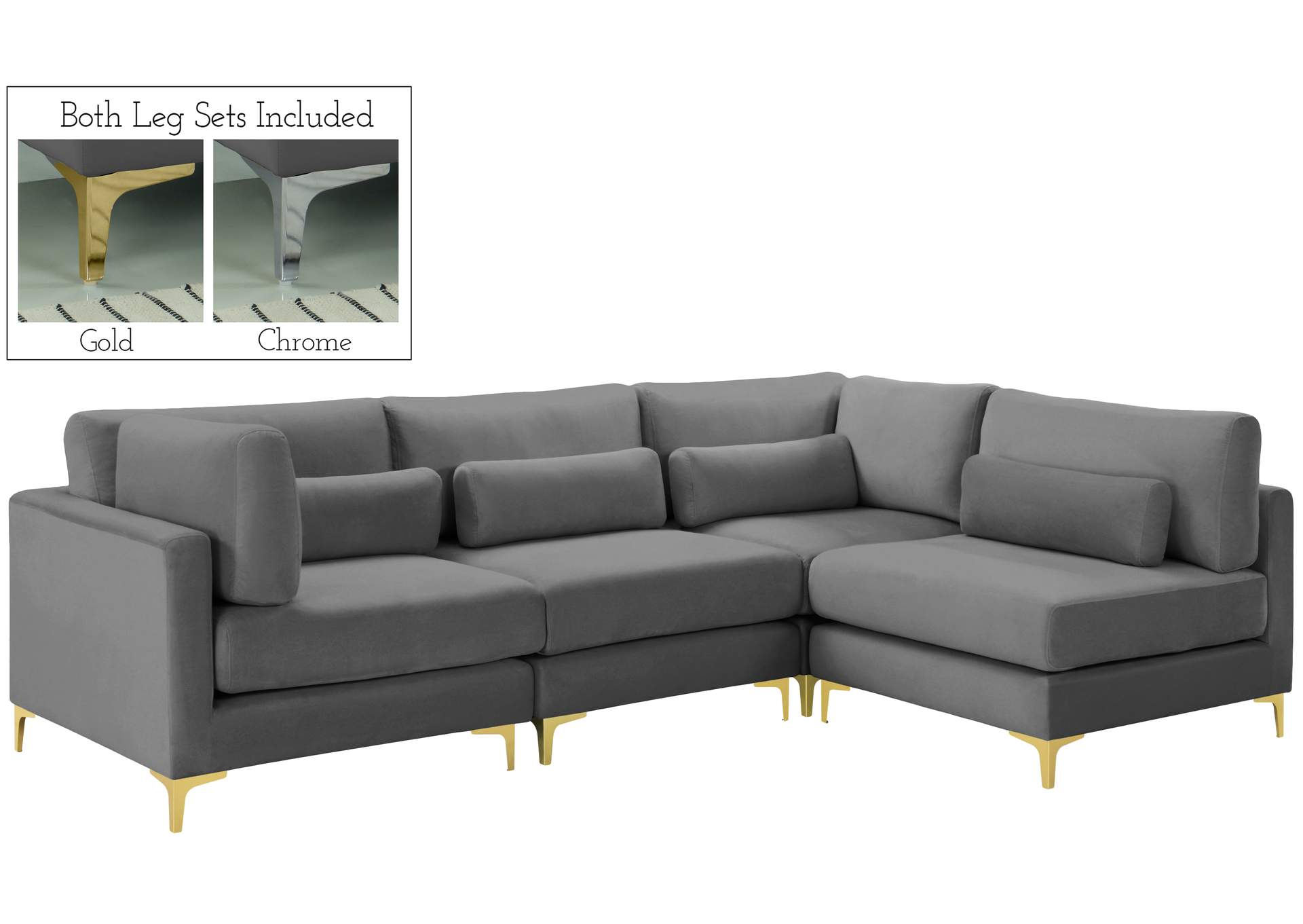 Julia Grey Velvet Modular Sectional (4 Boxes),Meridian Furniture