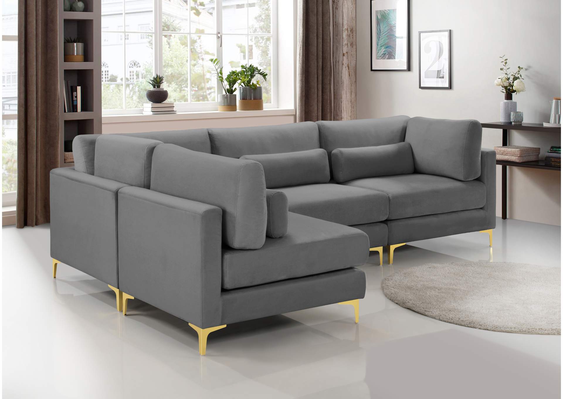 Julia Grey Velvet Modular Sectional (4 Boxes),Meridian Furniture