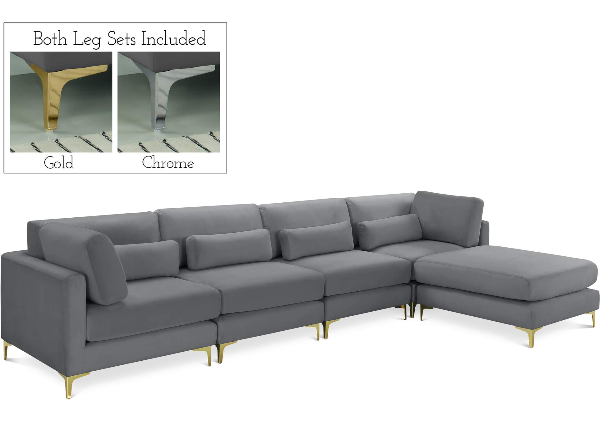 Julia Grey Velvet Modular Sectional (5 Boxes),Meridian Furniture