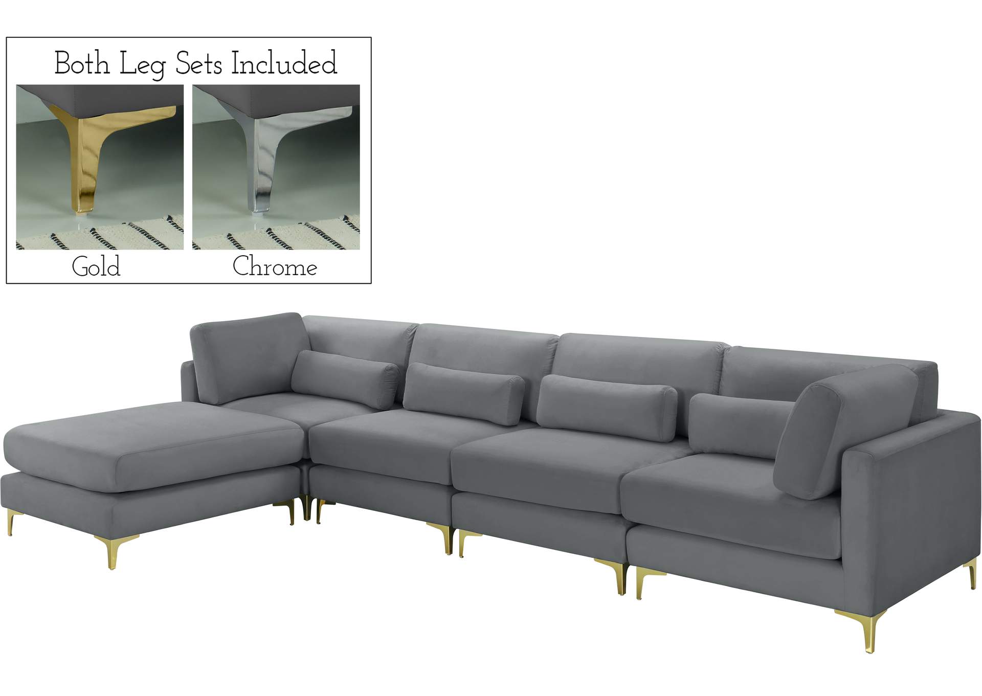 Julia Grey Velvet Modular Sectional (5 Boxes),Meridian Furniture