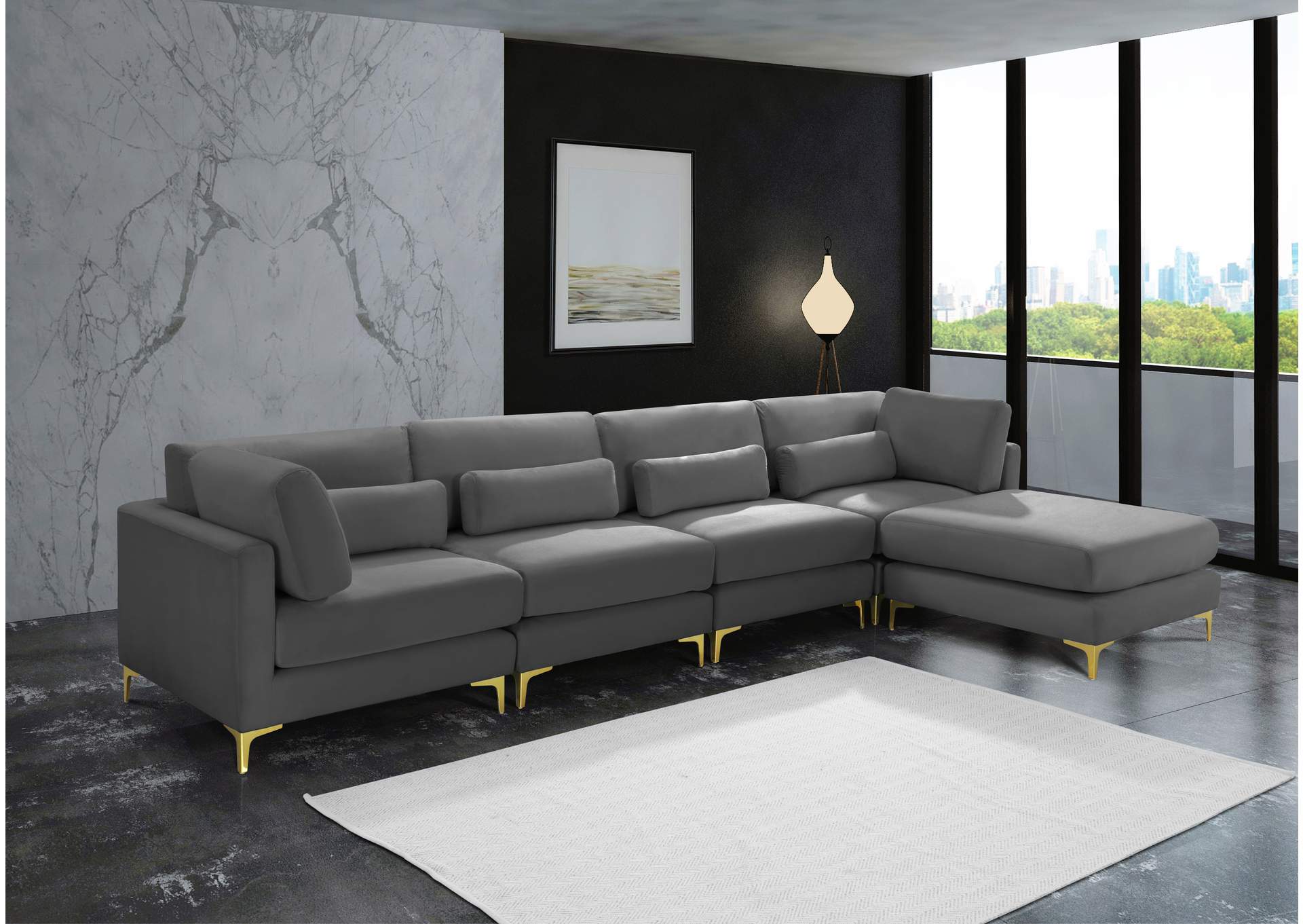 Julia Grey Velvet Modular Sectional (5 Boxes),Meridian Furniture