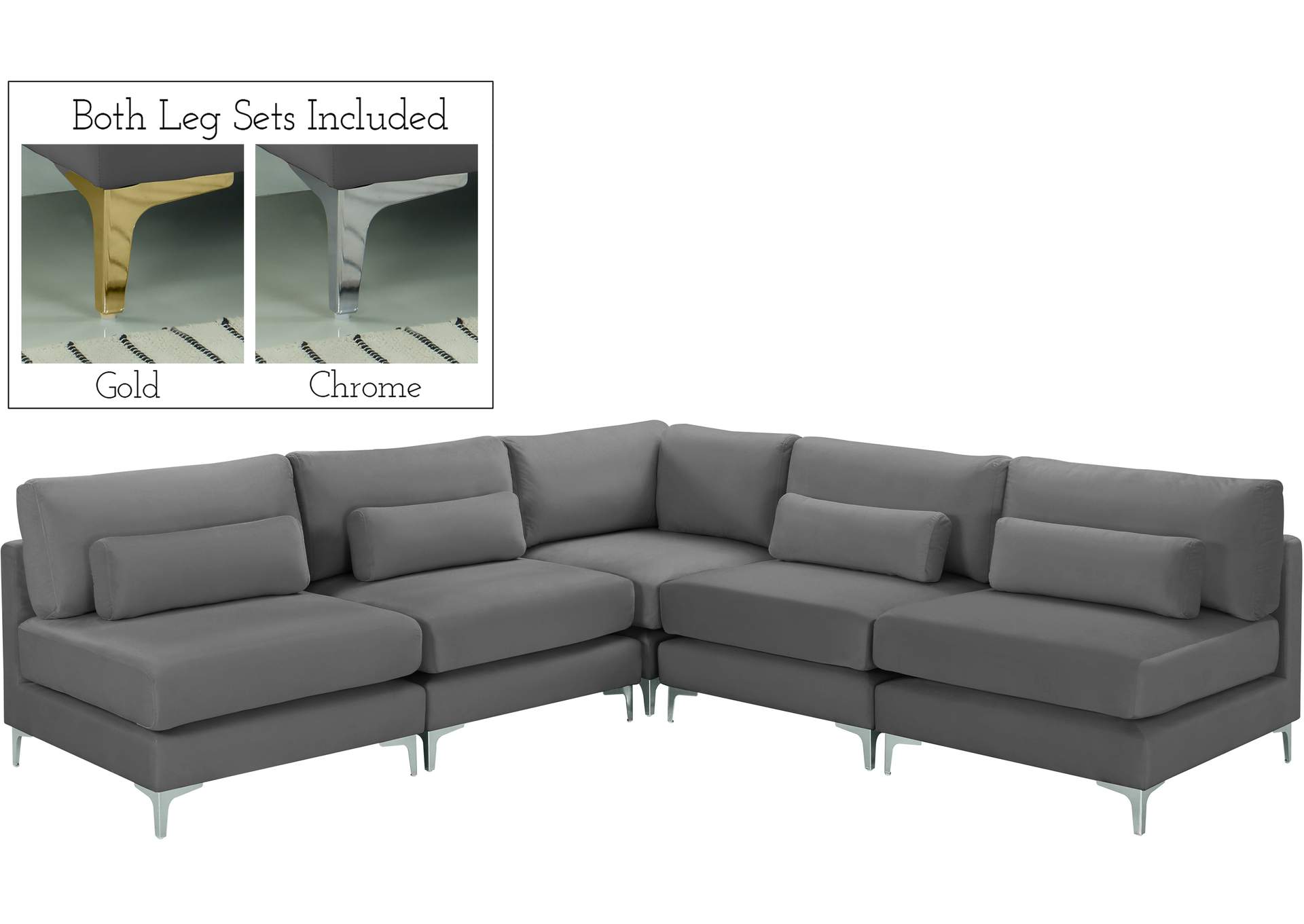 Julia Grey Velvet Modular Sectional (5 Boxes),Meridian Furniture